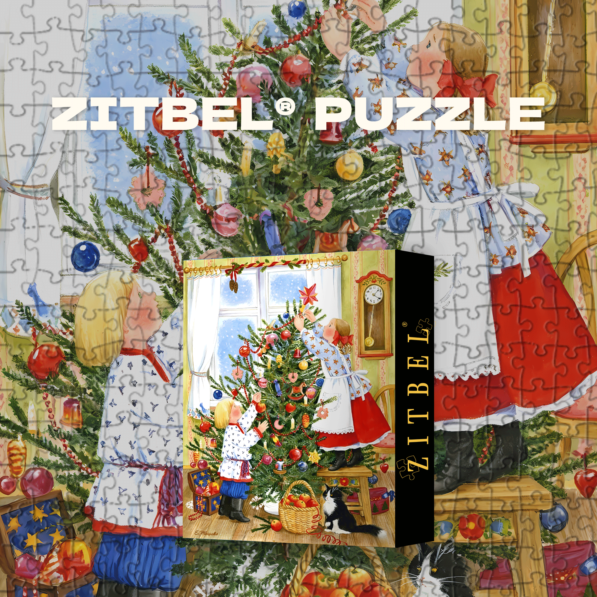 Children Decorating The Christmas Tree Together At Home 500pcs/1000pcs Jigsaw Puzzle, Scratch-Resistant, Interactive Family Game & Brain-Boosting DIY Decor, Perfect for Halloween, Christmas & New Year Gifts, Family Puzzle Game