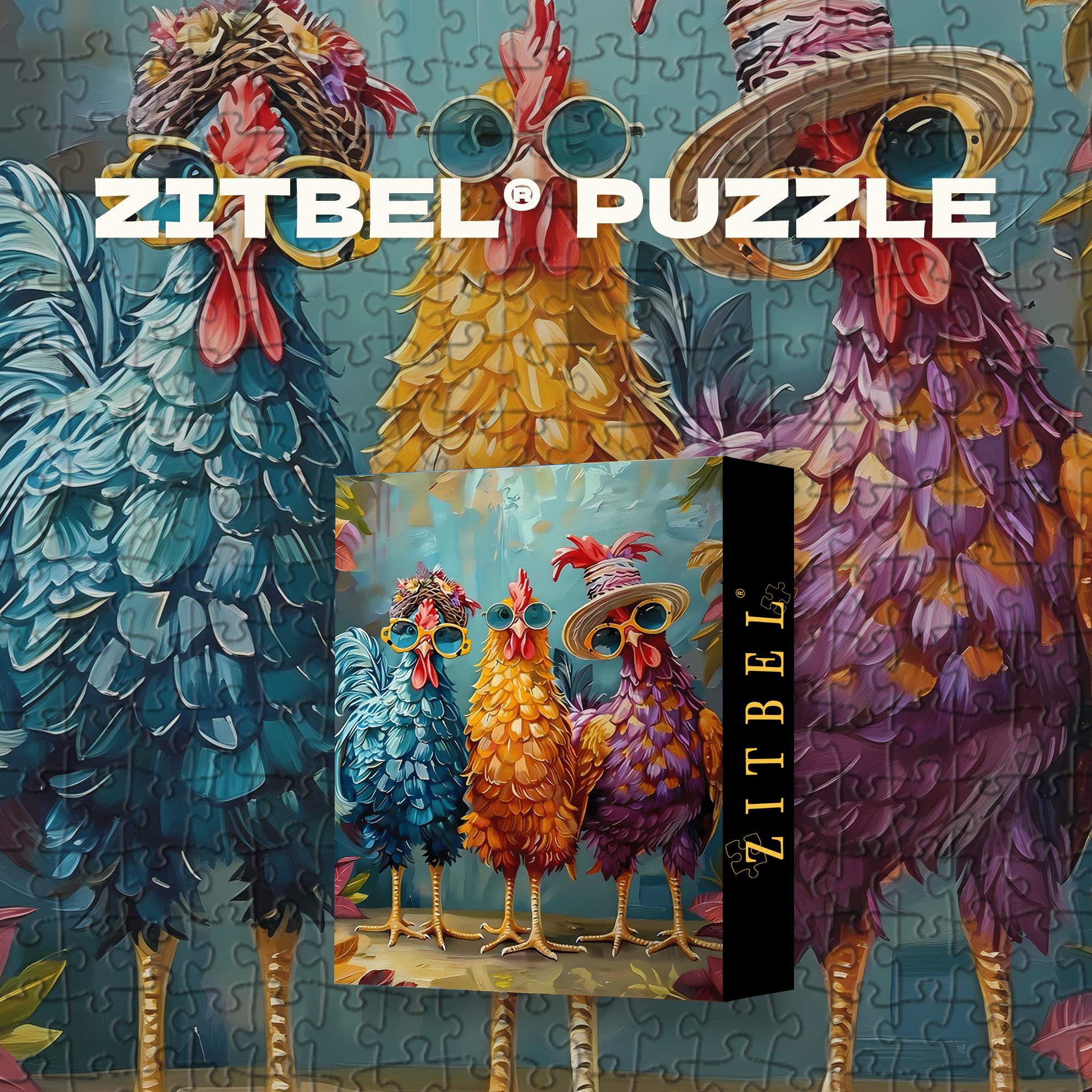 Cool Rooster Trio 500pcs/1000pcs Jigsaw Puzzle, Scratch-Resistant, Interactive Family Game & Brain-Boosting DIY Decor, Perfect for Halloween, Christmas & New Year Gifts, Family Puzzle Game