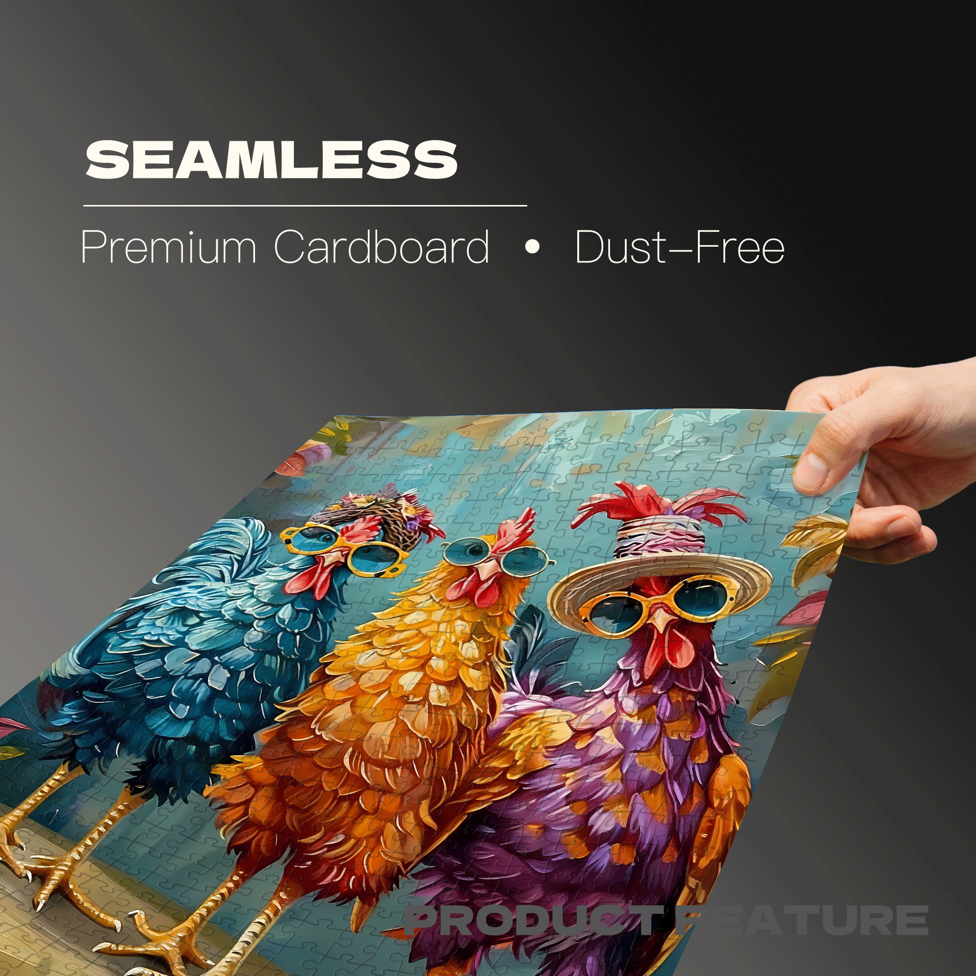 Cool Rooster Trio 500pcs/1000pcs Jigsaw Puzzle, Scratch-Resistant, Interactive Family Game & Brain-Boosting DIY Decor, Perfect for Halloween, Christmas & New Year Gifts, Family Puzzle Game