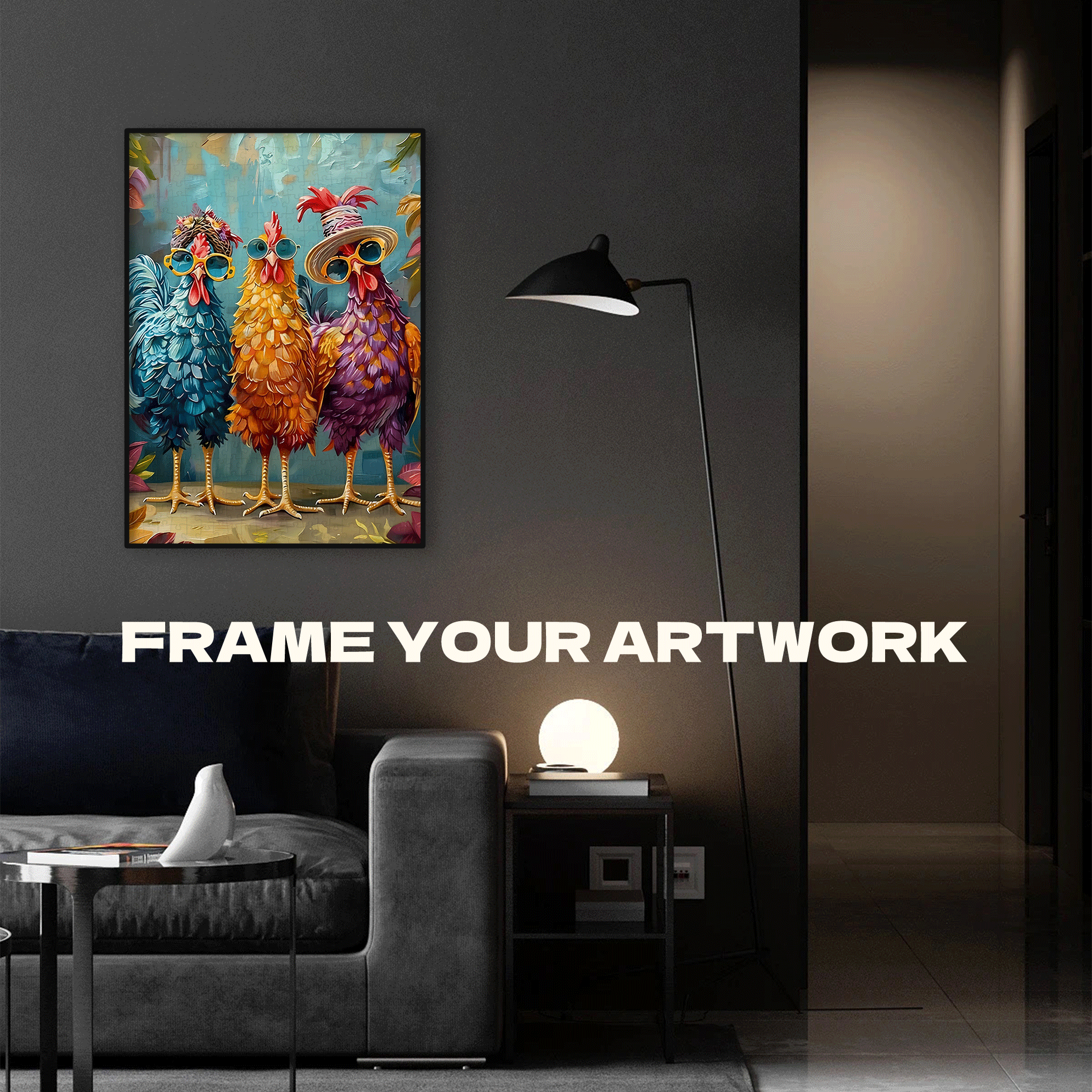 Cool Rooster Trio 500pcs/1000pcs Jigsaw Puzzle, Scratch-Resistant, Interactive Family Game & Brain-Boosting DIY Decor, Perfect for Halloween, Christmas & New Year Gifts, Family Puzzle Game