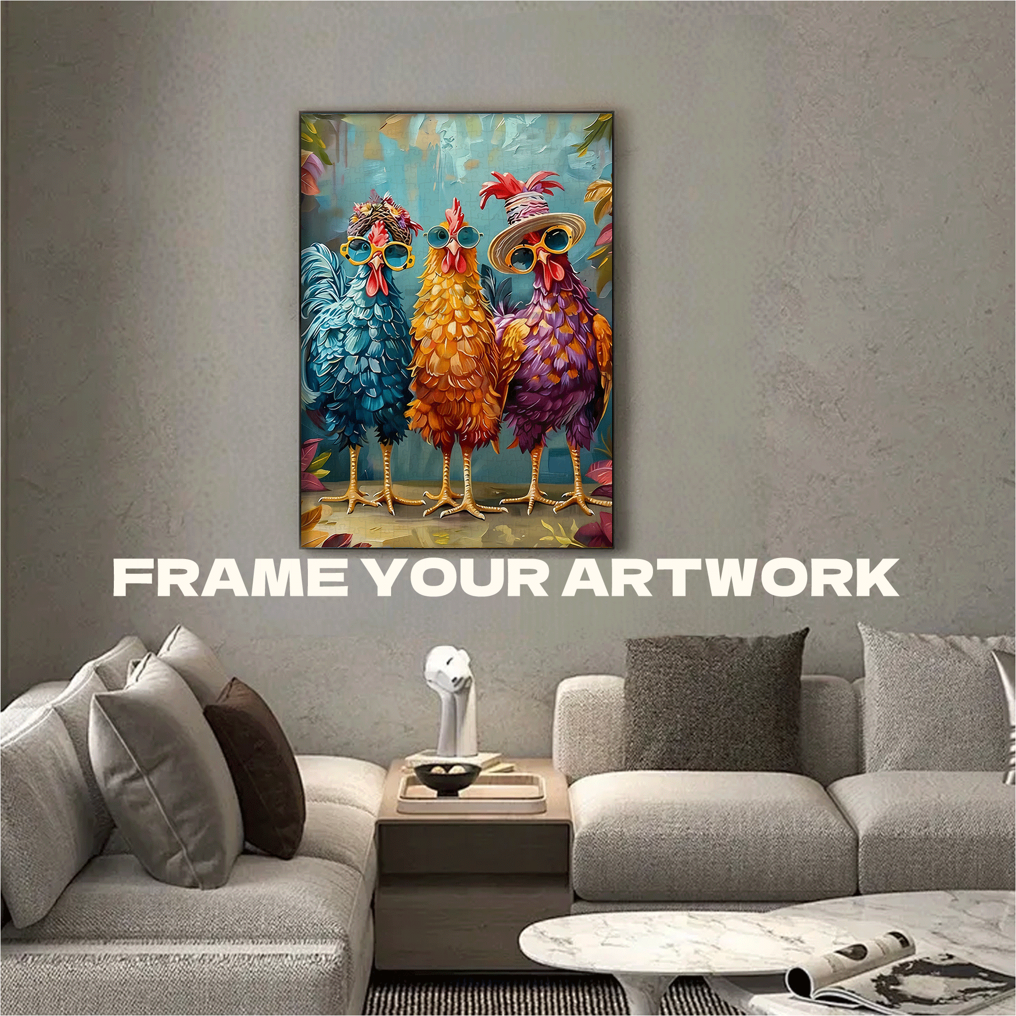 Cool Rooster Trio 500pcs/1000pcs Jigsaw Puzzle, Scratch-Resistant, Interactive Family Game & Brain-Boosting DIY Decor, Perfect for Halloween, Christmas & New Year Gifts, Family Puzzle Game
