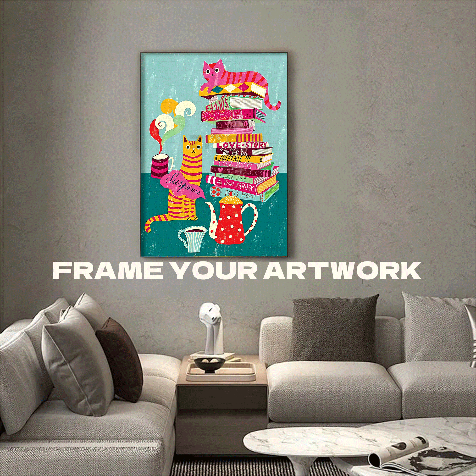 Cozy Cats 500pcs/1000pcs Jigsaw Puzzle, Scratch-Resistant, Interactive Family Game & Brain-Boosting DIY Decor, Perfect for Halloween, Christmas & New Year Gifts, Family Puzzle Game