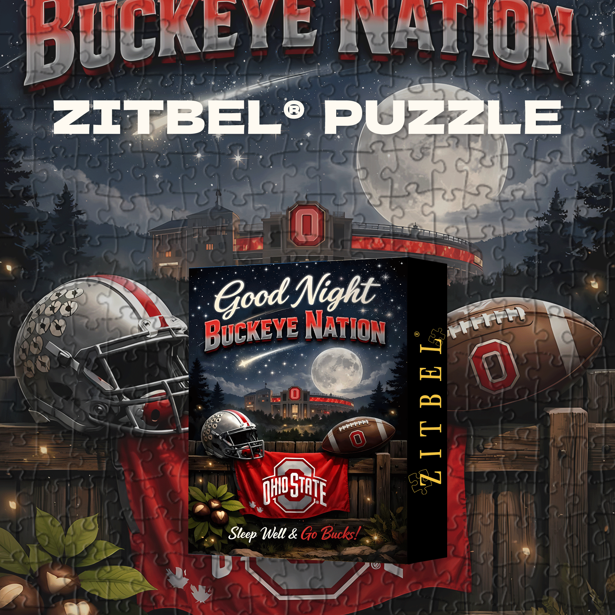 Good Night Buckeye Nation Ohio State Football Night 500pcs/1000pcs Jigsaw Puzzle, Scratch-Resistant, Interactive Family Game & Brain-Boosting DIY Decor, Perfect for Halloween, Christmas & New Year Gifts, Family Puzzle Game