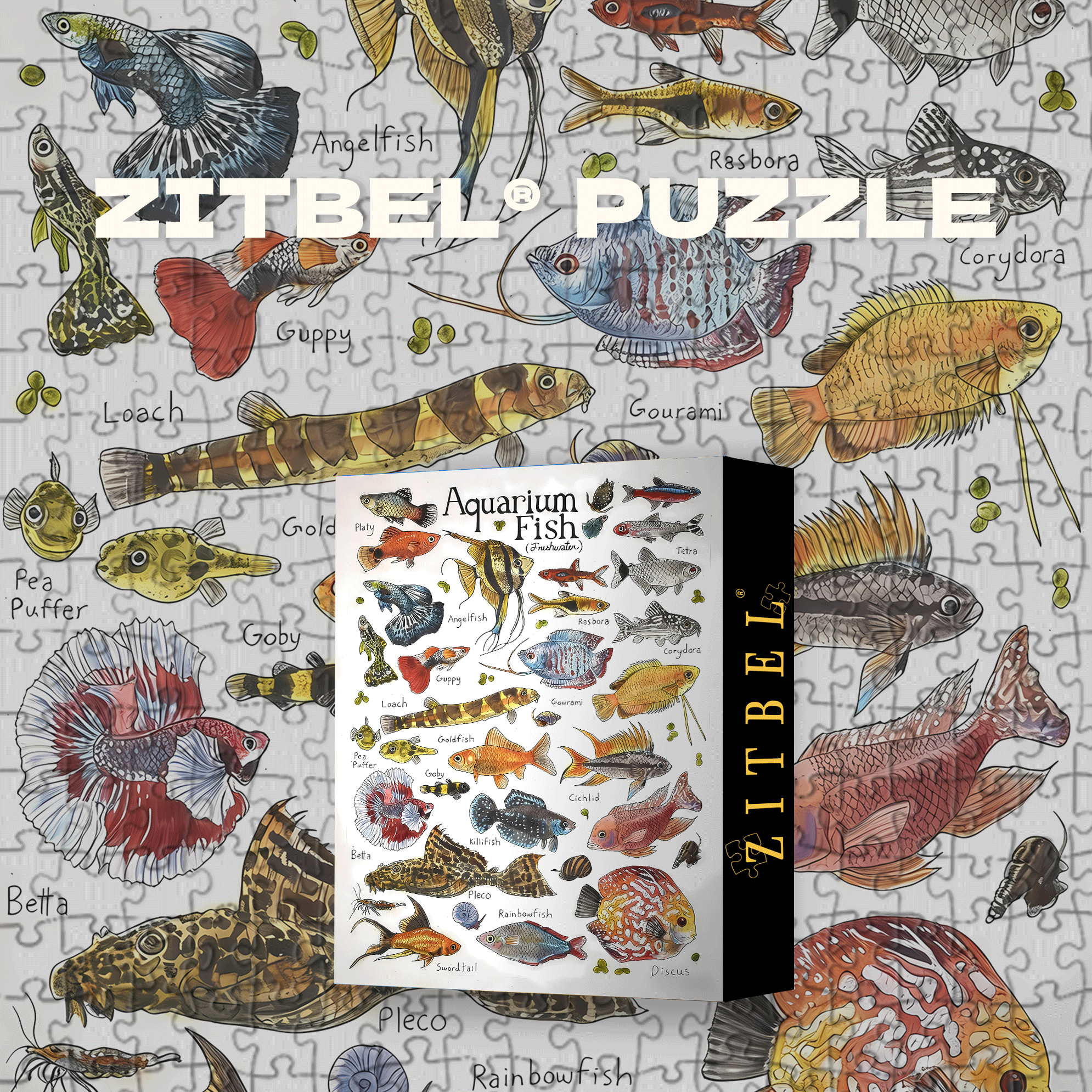 Hand-drawn Field Guide To Freshwater Aquarium Fish 500pcs/1000pcs Jigsaw Puzzle, Scratch-Resistant, Interactive Family Game & Brain-Boosting DIY Decor, Perfect for Halloween, Christmas & New Year Gifts, Family Puzzle Game