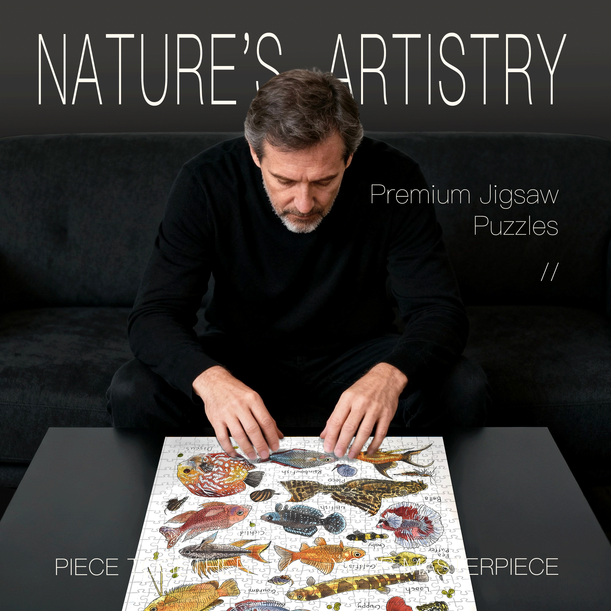 Hand-drawn Field Guide To Freshwater Aquarium Fish 500pcs/1000pcs Jigsaw Puzzle, Scratch-Resistant, Interactive Family Game & Brain-Boosting DIY Decor, Perfect for Halloween, Christmas & New Year Gifts, Family Puzzle Game