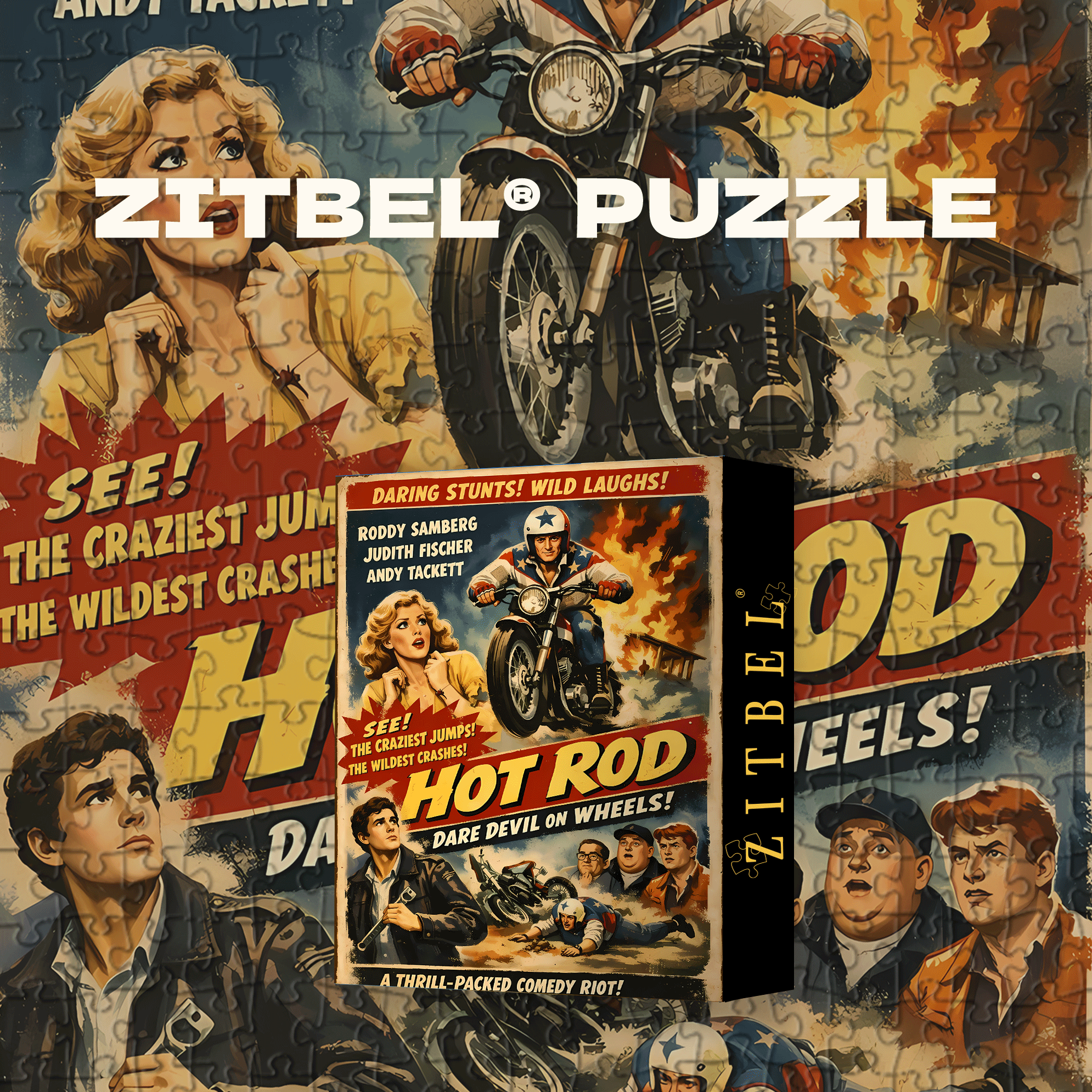 Hot Rod Poster 500pcs/1000pcs Jigsaw Puzzle, Scratch-Resistant, Interactive Family Game & Brain-Boosting DIY Decor, Perfect for Halloween, Christmas & New Year Gifts, Family Puzzle Game