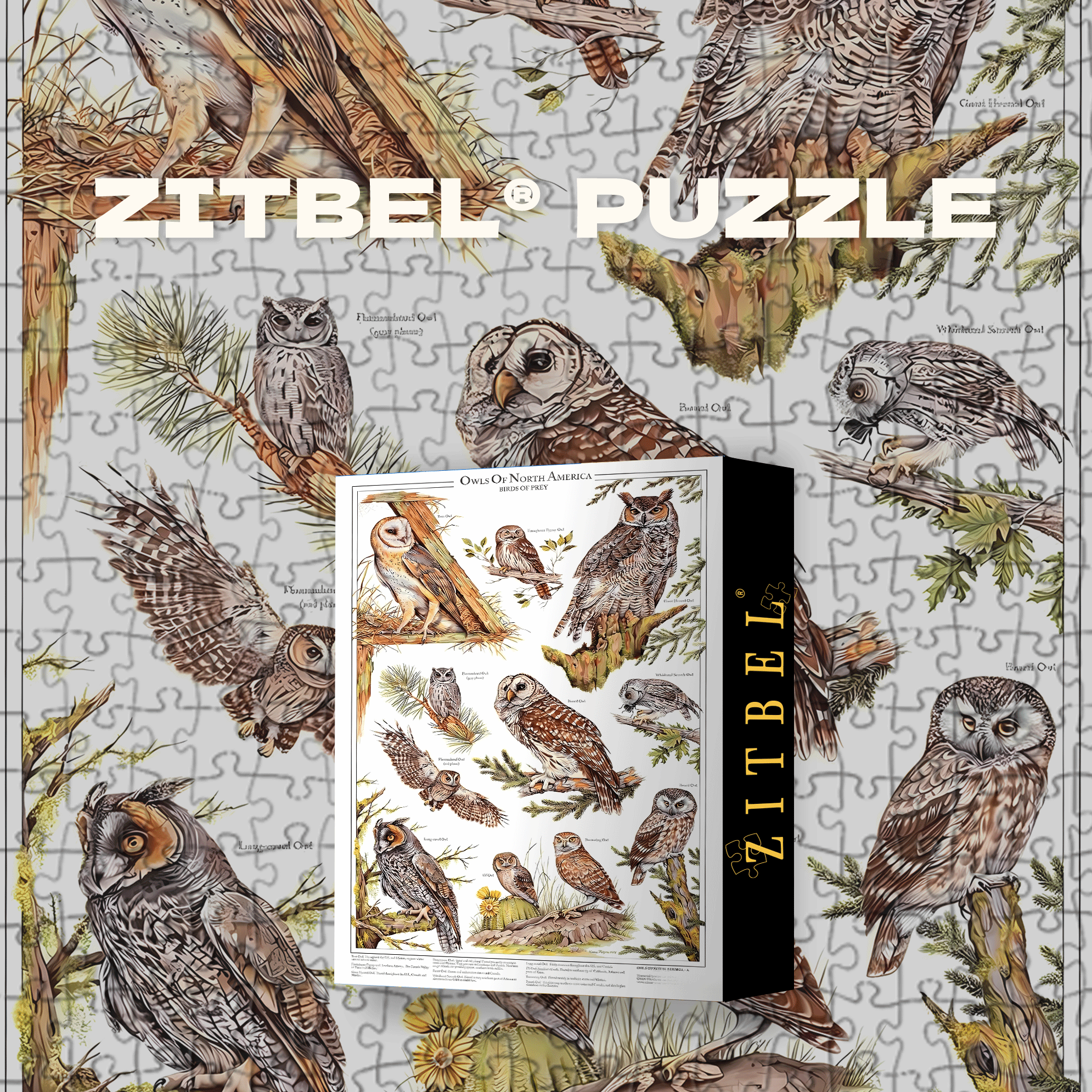 Illustrated Field Guide To Owls Of North America 500pcs/1000pcs Jigsaw Puzzle, Scratch-Resistant, Interactive Family Game & Brain-Boosting DIY Decor, Perfect for Halloween, Christmas & New Year Gifts, Family Puzzle Game
