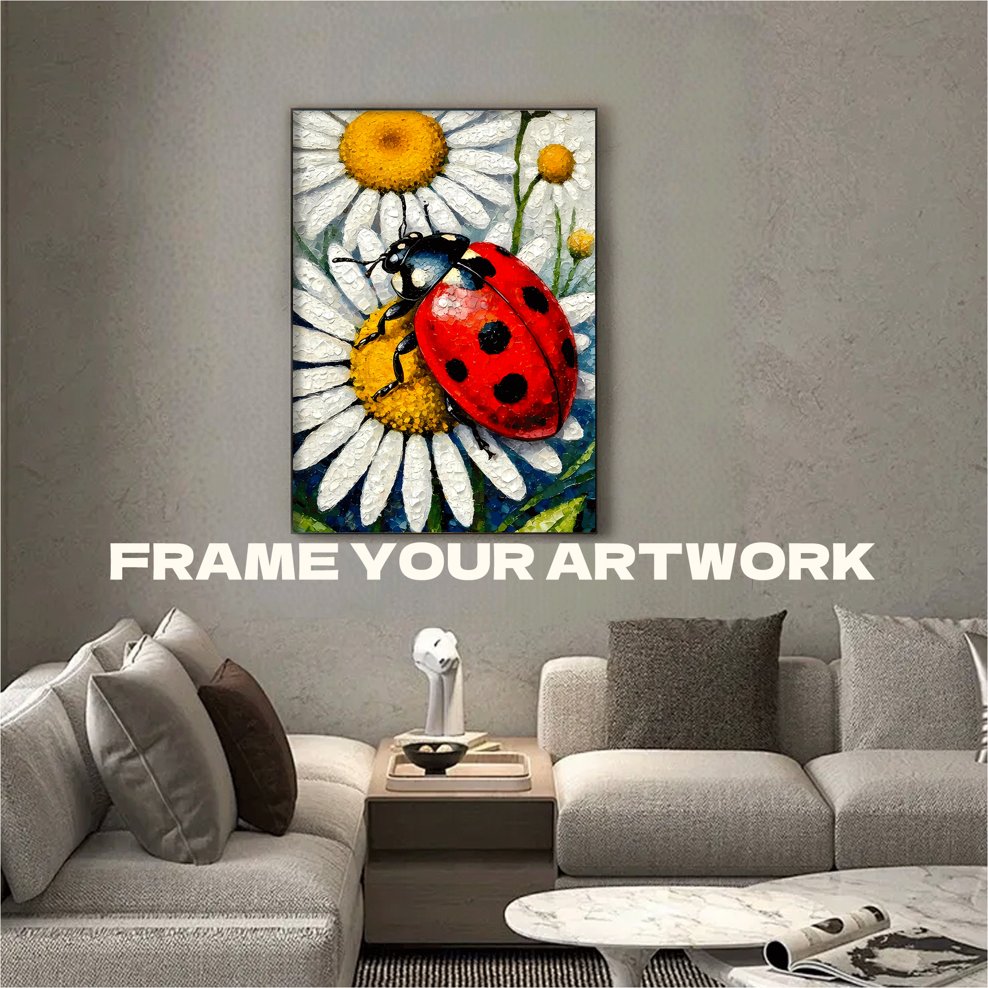 Ladybug On Daisy 500pcs/1000pcs Jigsaw Puzzle, Scratch-Resistant, Interactive Family Game & Brain-Boosting DIY Decor, Perfect for Halloween, Christmas & New Year Gifts, Family Puzzle Game