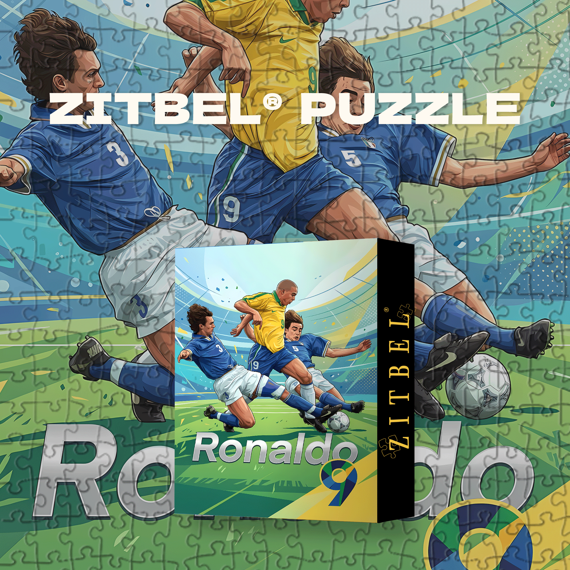 Legendary Ronaldo A Clash On The Football Pitch 500pcs/1000pcs Jigsaw Puzzle, Scratch-Resistant, Interactive Family Game & Brain-Boosting DIY Decor, Perfect for Halloween, Christmas & New Year Gifts, Family Puzzle Game