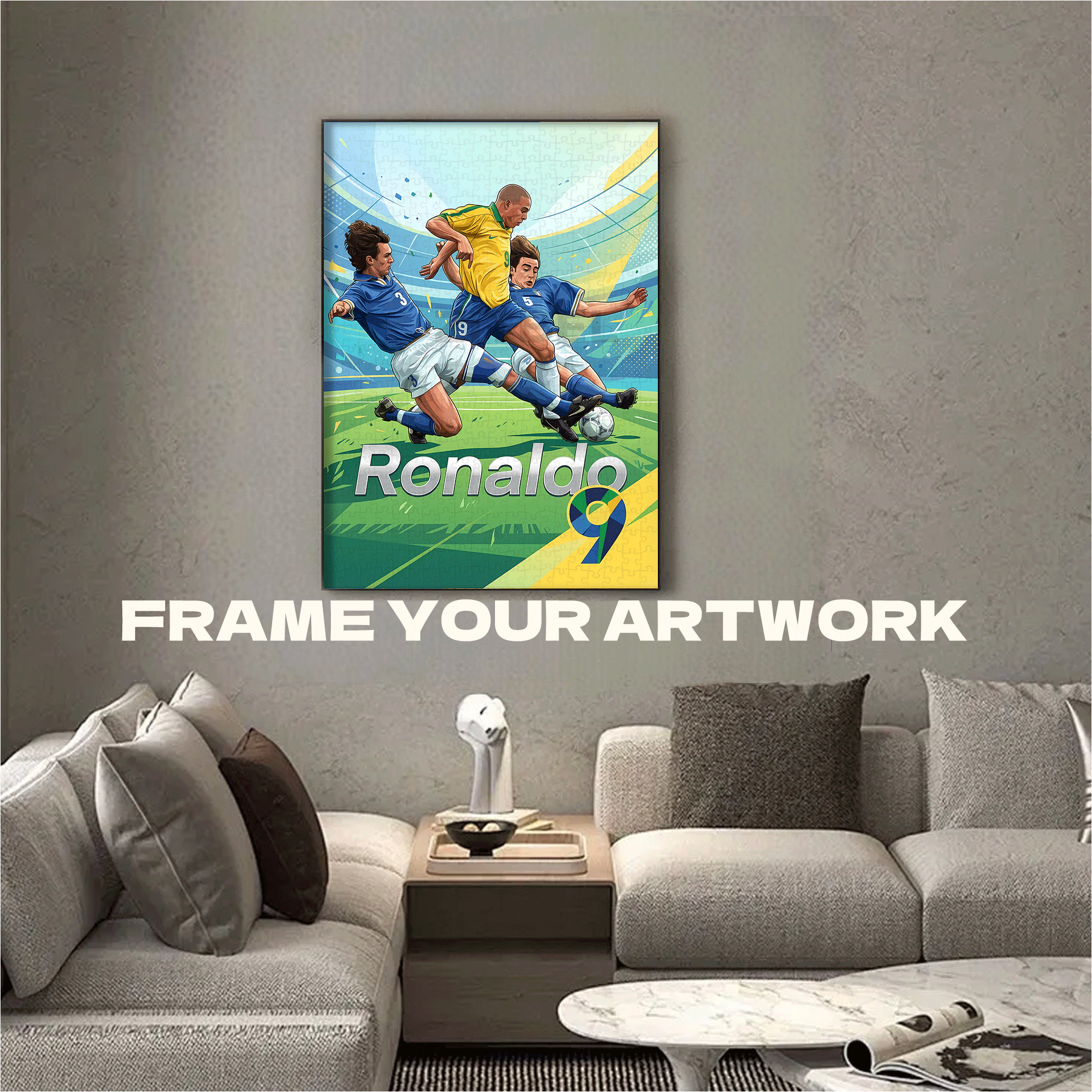 Legendary Ronaldo A Clash On The Football Pitch 500pcs/1000pcs Jigsaw Puzzle, Scratch-Resistant, Interactive Family Game & Brain-Boosting DIY Decor, Perfect for Halloween, Christmas & New Year Gifts, Family Puzzle Game