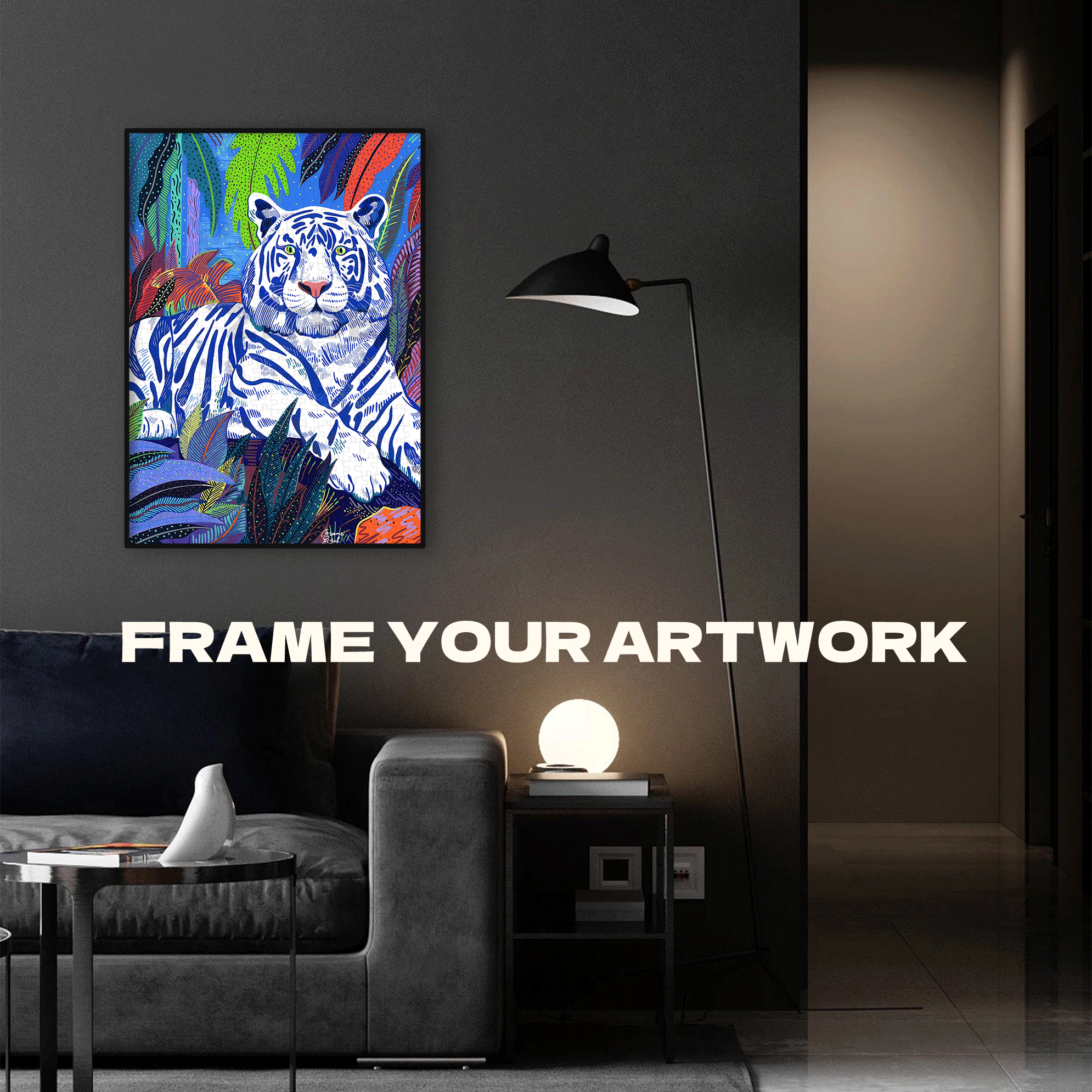 White Tiger Watching In The Deep Jungle 500pcs/1000pcs Jigsaw Puzzle, Scratch-Resistant, Interactive Family Game & Brain-Boosting DIY Decor, Perfect for Halloween, Christmas & New Year Gifts, Family Puzzle Game