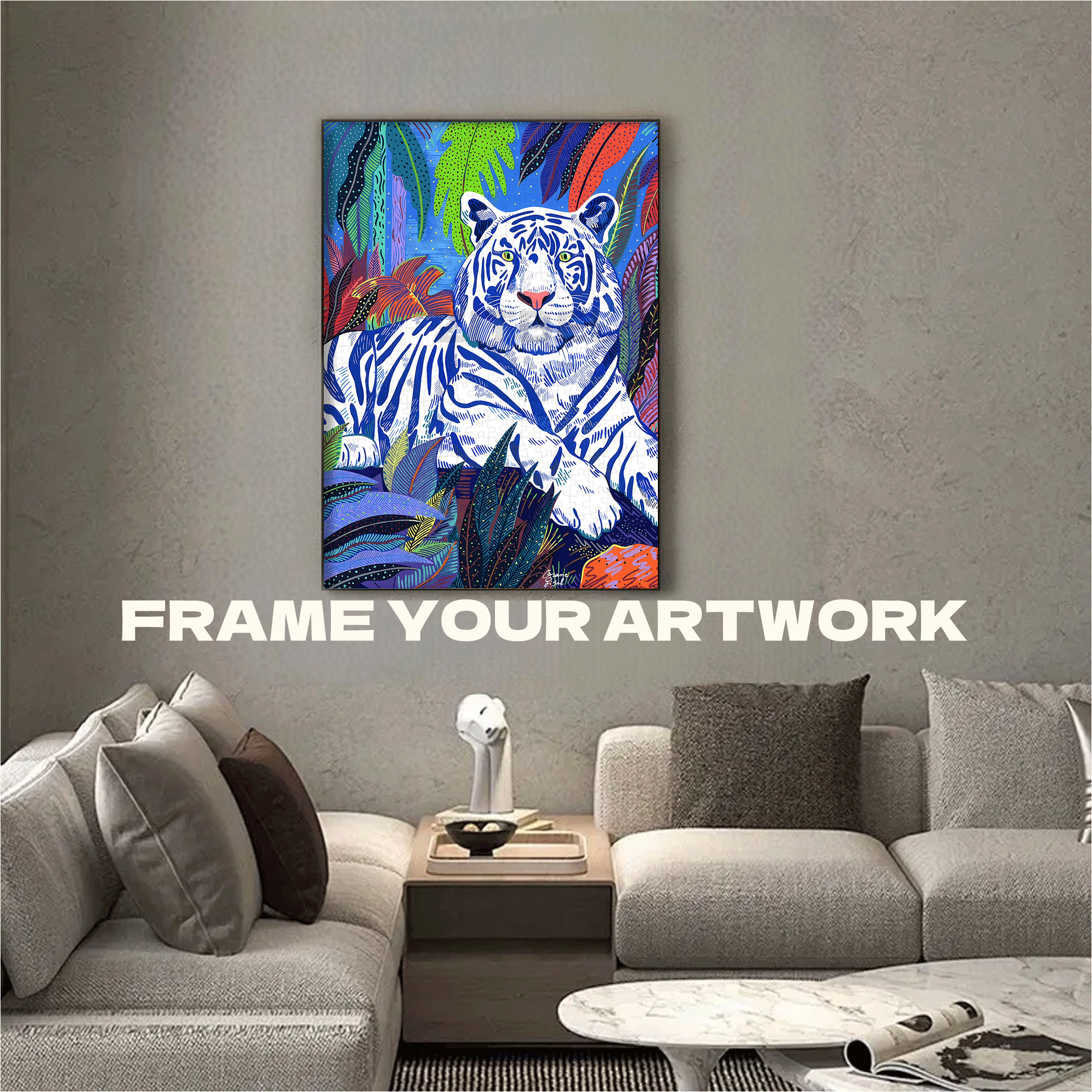 White Tiger Watching In The Deep Jungle 500pcs/1000pcs Jigsaw Puzzle, Scratch-Resistant, Interactive Family Game & Brain-Boosting DIY Decor, Perfect for Halloween, Christmas & New Year Gifts, Family Puzzle Game