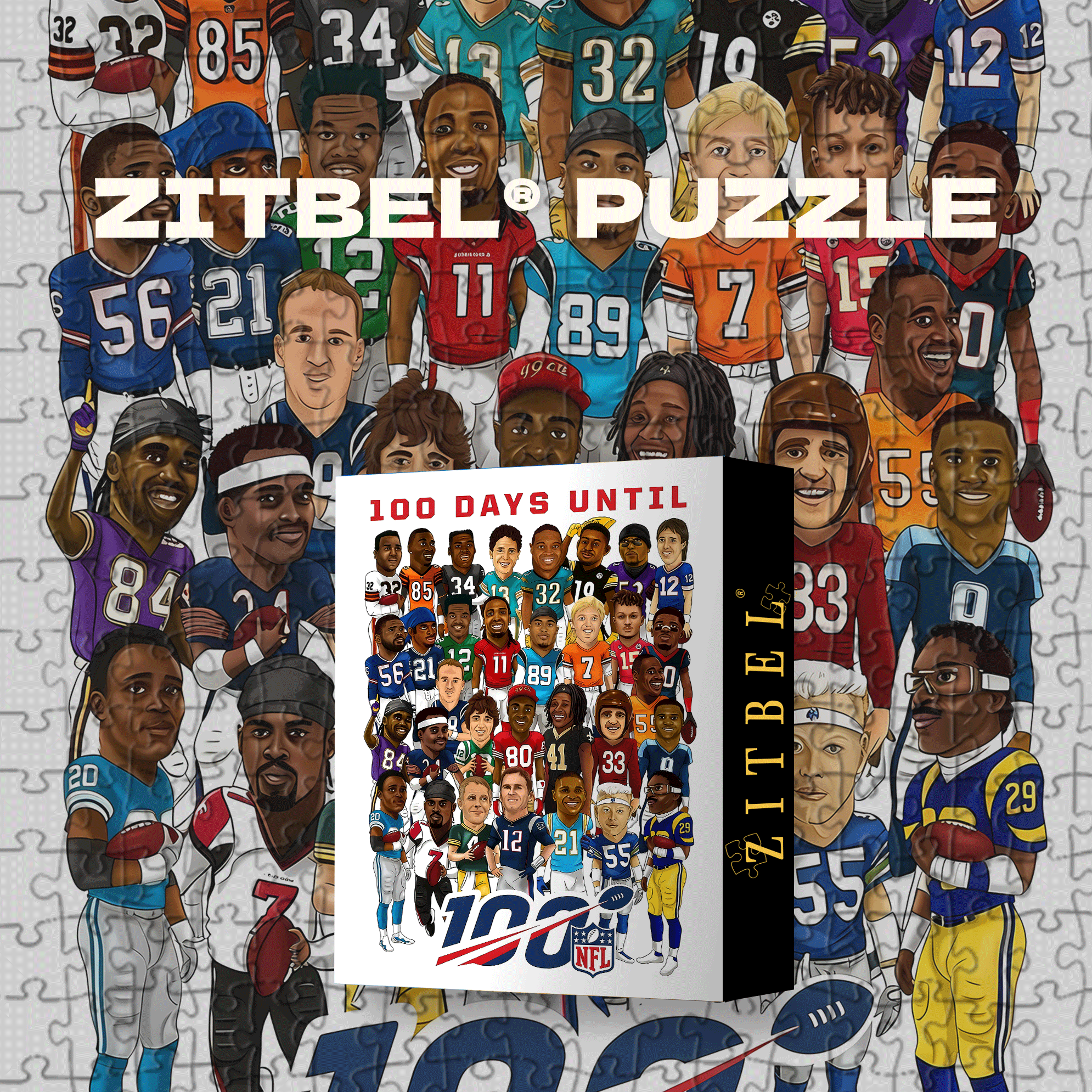 100 Days Until NFL 100 Legends Collage 500pcs/1000pcs Jigsaw Puzzle, Scratch-Resistant, Interactive Family Game & Brain-Boosting DIY Decor, Perfect for Halloween, Christmas & New Year Gifts, Family Puzzle Game