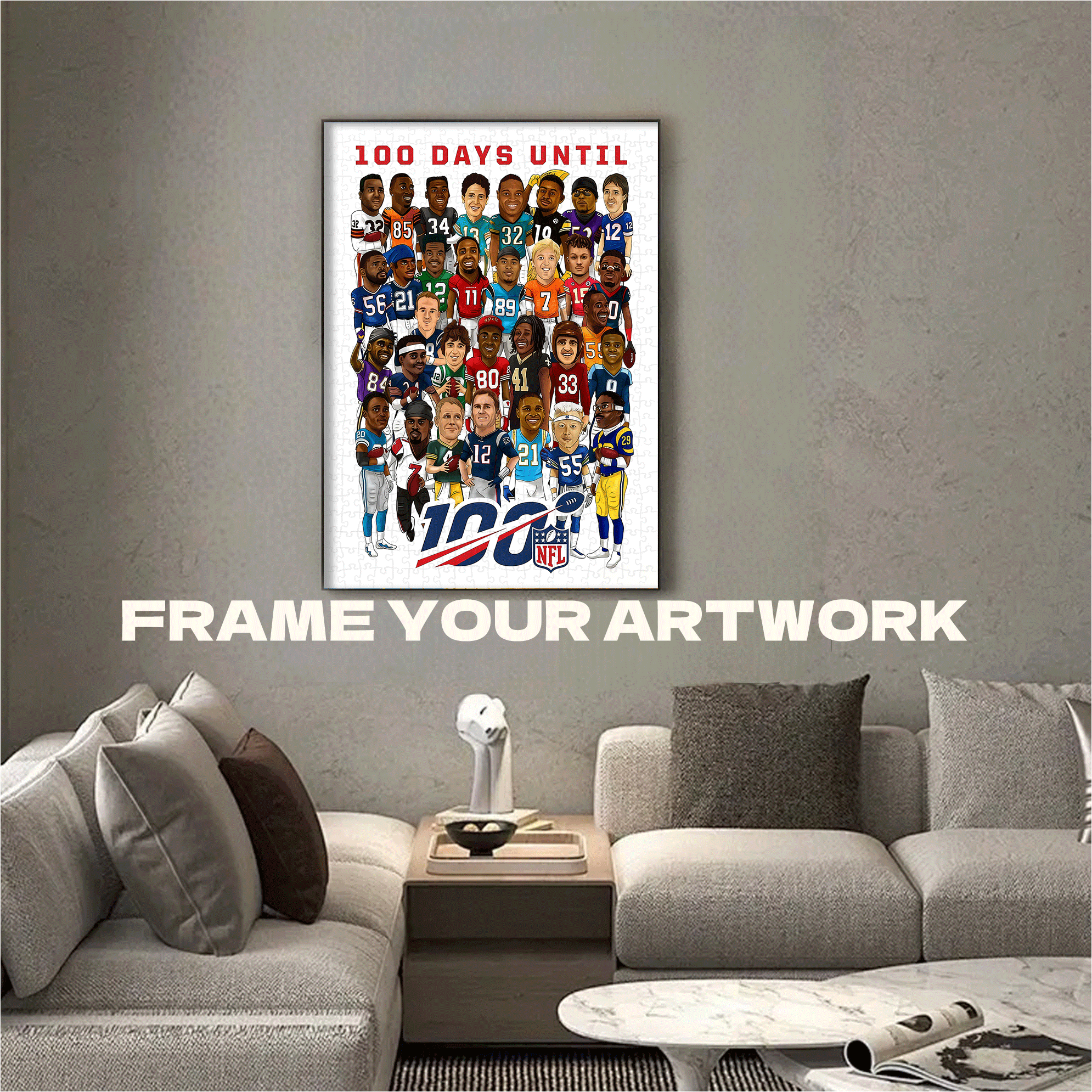 100 Days Until NFL 100 Legends Collage 500pcs/1000pcs Jigsaw Puzzle, Scratch-Resistant, Interactive Family Game & Brain-Boosting DIY Decor, Perfect for Halloween, Christmas & New Year Gifts, Family Puzzle Game