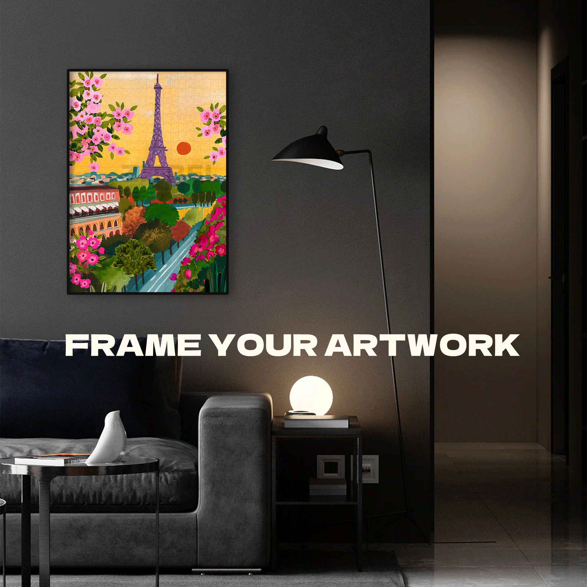 Spring In Paris Eiffel Tower And Blossoms At Gentle Dusk 500pcs/1000pcs Jigsaw Puzzle, Scratch-Resistant, Interactive Family Game & Brain-Boosting DIY Decor, Perfect for Halloween, Christmas & New Year Gifts, Family Puzzle Game