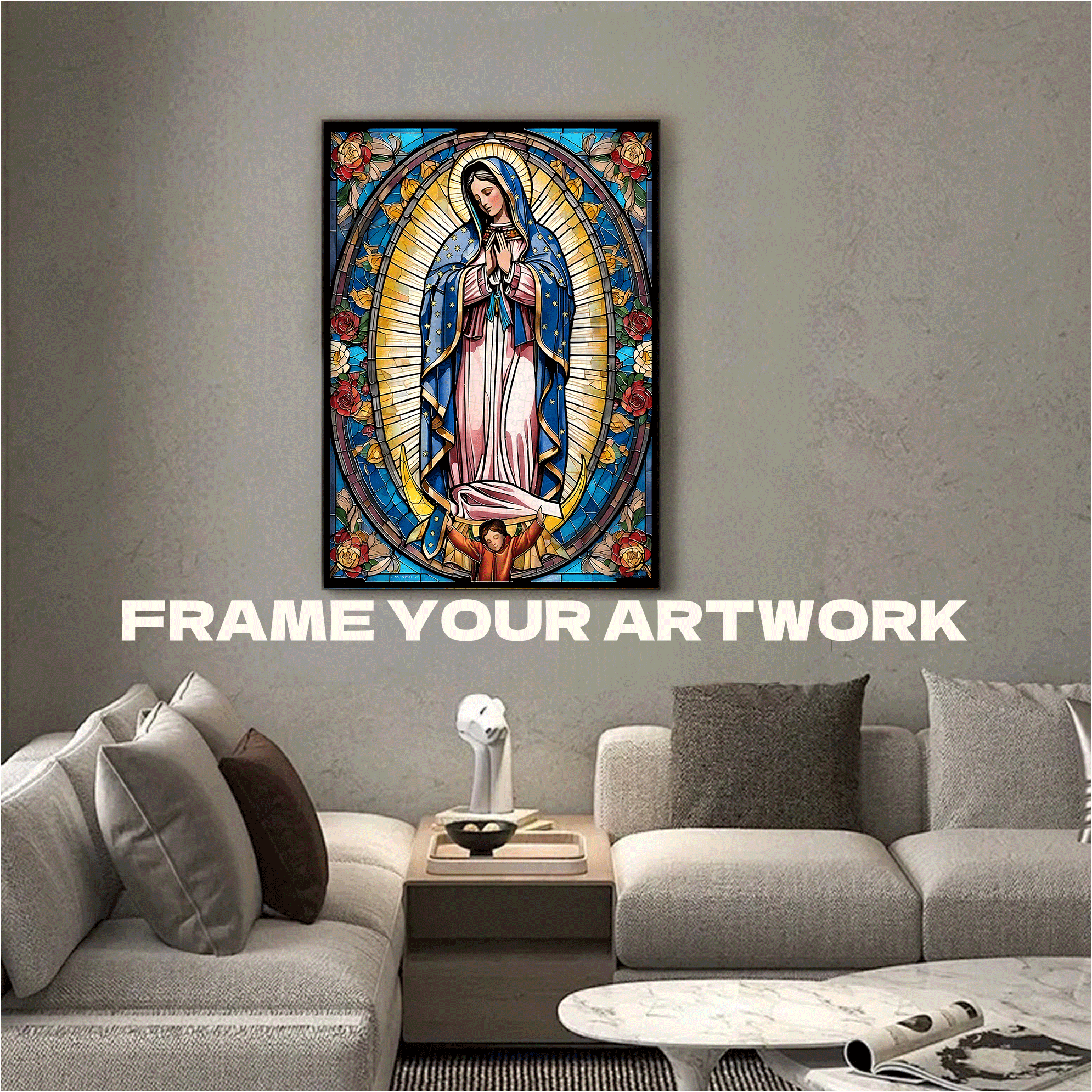 Stained Glass Our Lady 500pcs/1000pcs Jigsaw Puzzle, Scratch-Resistant, Interactive Family Game & Brain-Boosting DIY Decor, Perfect for Halloween, Christmas & New Year Gifts, Family Puzzle Game