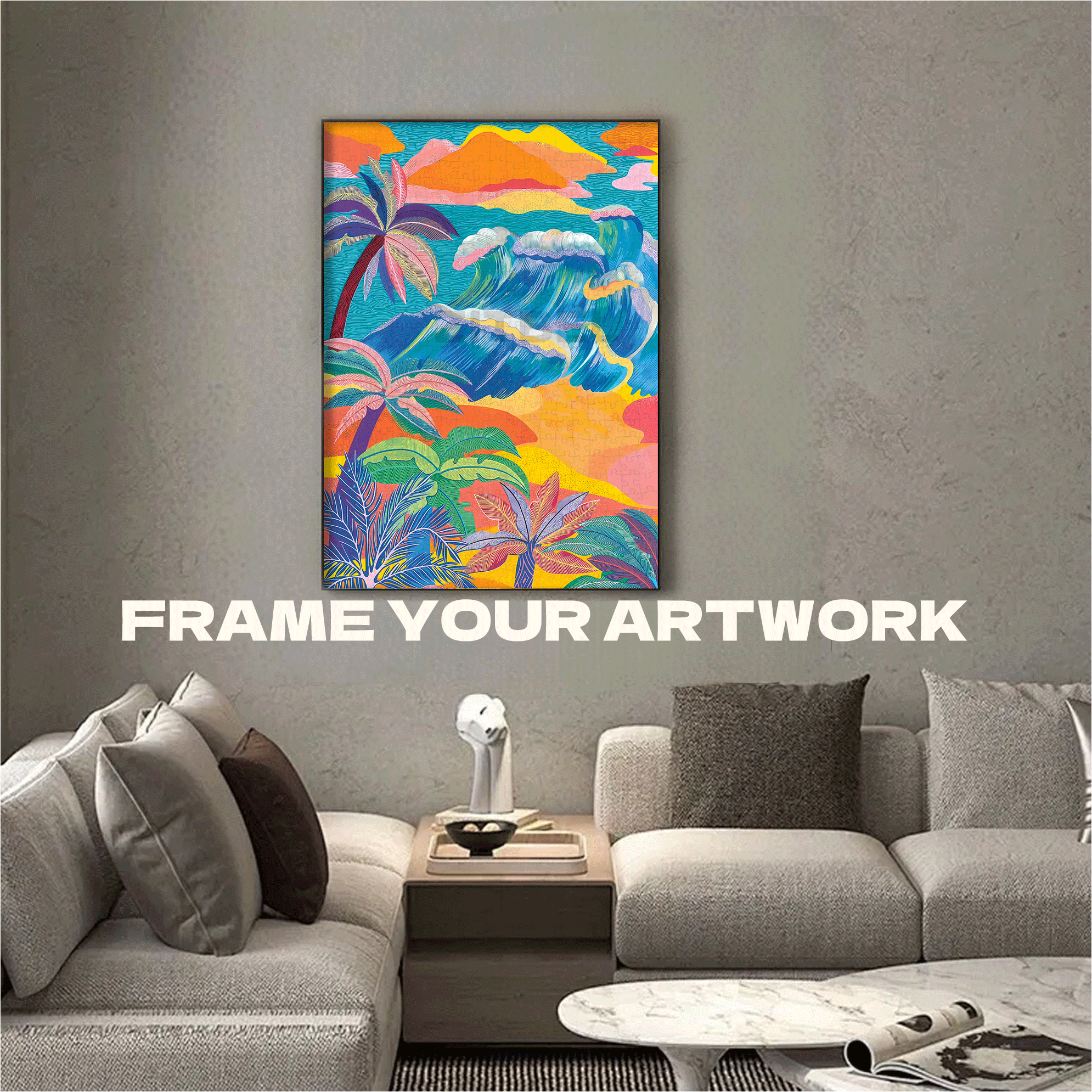 Tropical Waves And The Dance Of Palms 500pcs/1000pcs Jigsaw Puzzle, Scratch-Resistant, Interactive Family Game & Brain-Boosting DIY Decor, Perfect for Halloween, Christmas & New Year Gifts, Family Puzzle Game