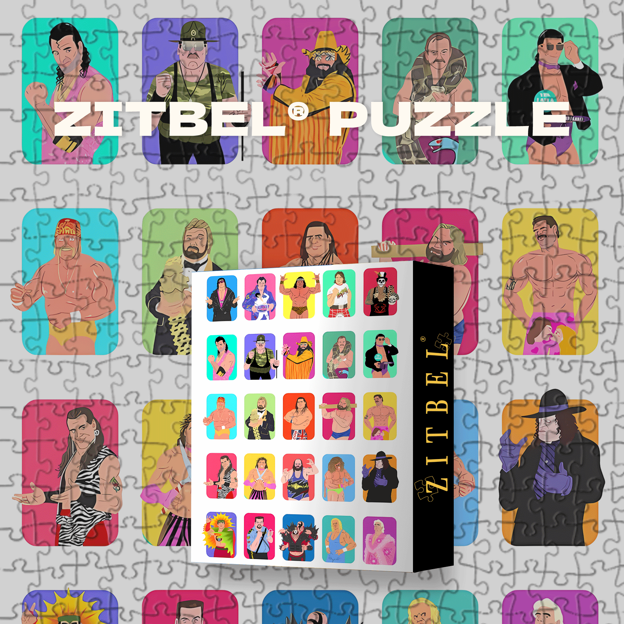 Vintage Professional Wrestlers Illustrated 500pcs/1000pcs Jigsaw Puzzle, Scratch-Resistant, Interactive Family Game & Brain-Boosting DIY Decor, Perfect for Halloween, Christmas & New Year Gifts, Family Puzzle Game