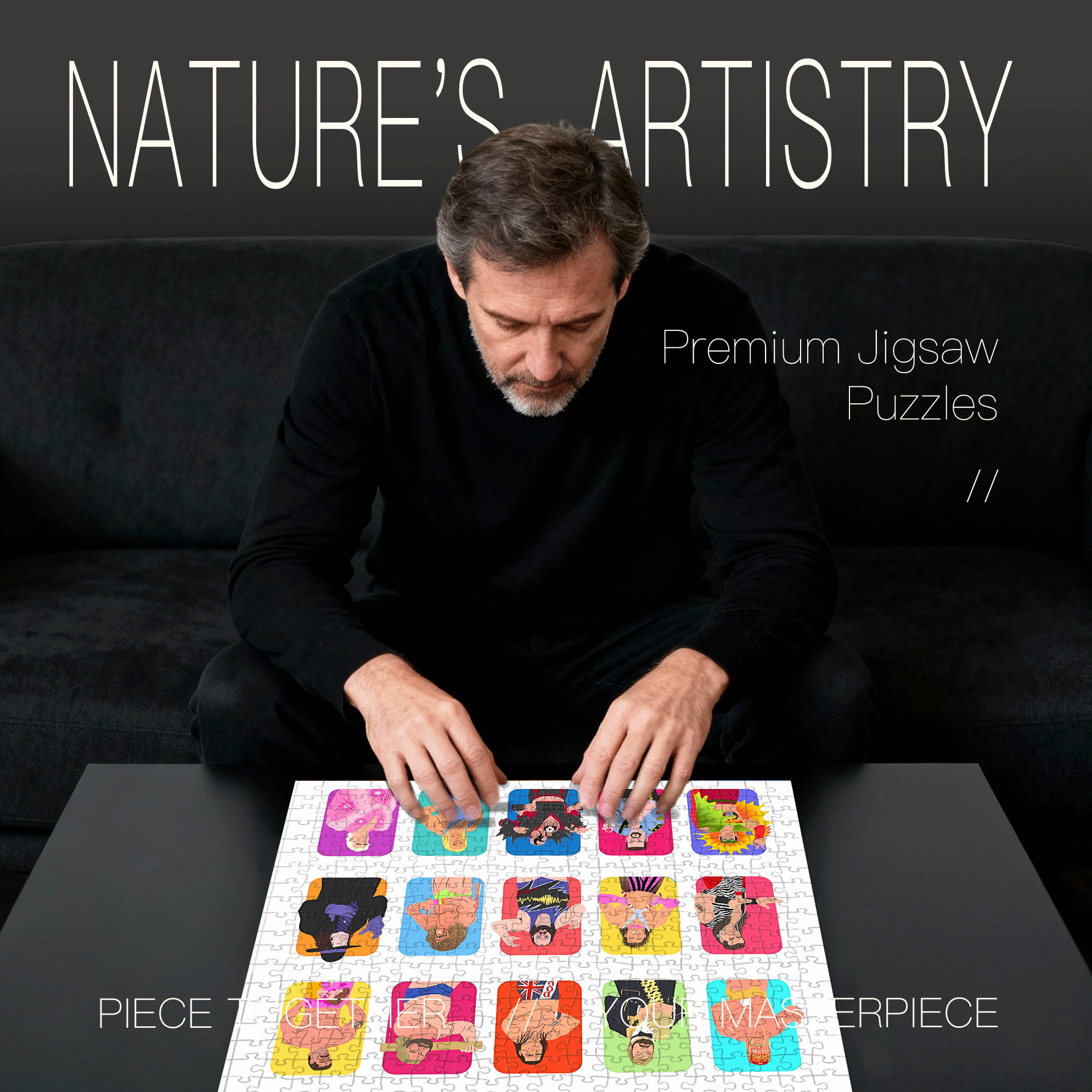 Vintage Professional Wrestlers Illustrated 500pcs/1000pcs Jigsaw Puzzle, Scratch-Resistant, Interactive Family Game & Brain-Boosting DIY Decor, Perfect for Halloween, Christmas & New Year Gifts, Family Puzzle Game