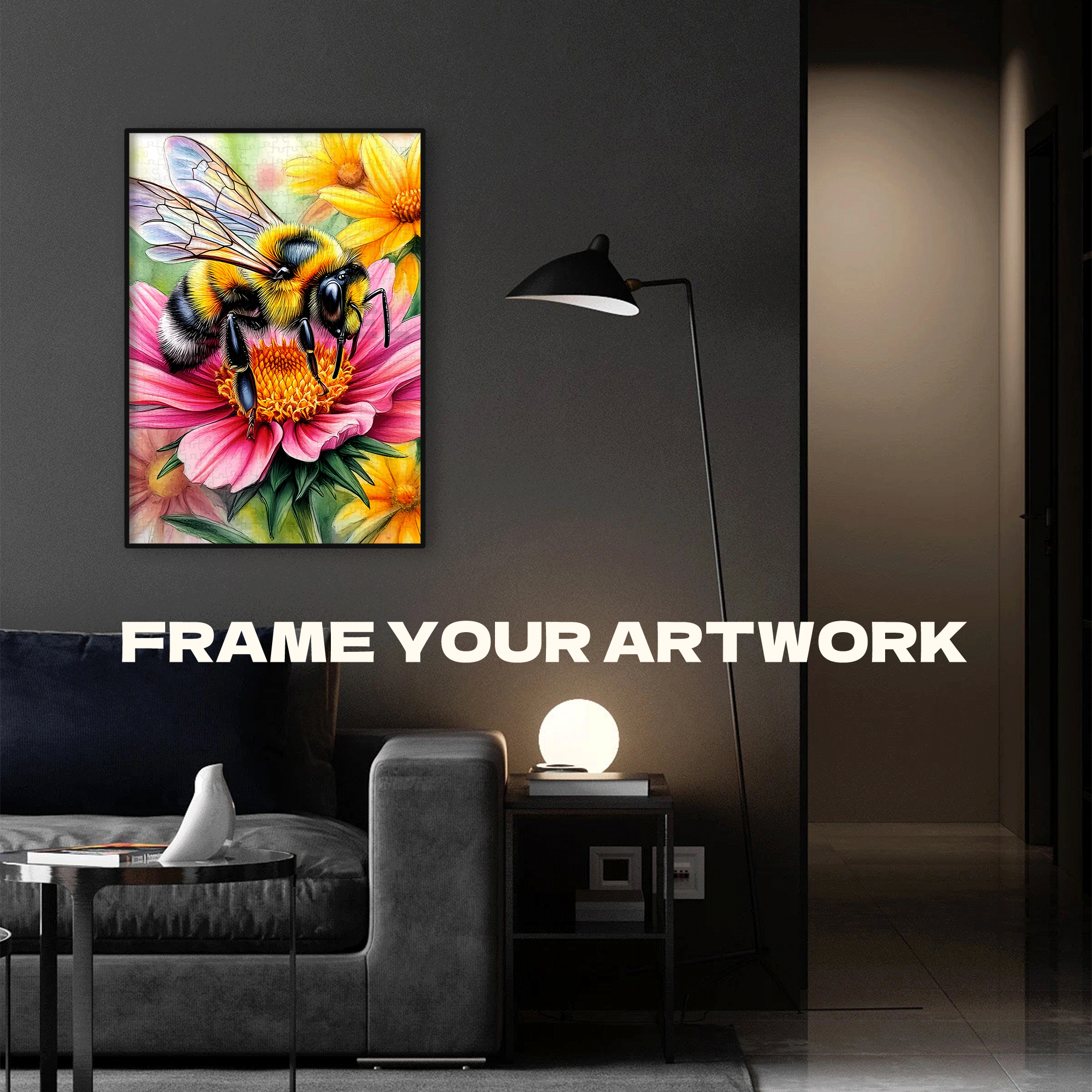 Watercolor Bee 500pcs/1000pcs Jigsaw Puzzle, Scratch-Resistant, Interactive Family Game & Brain-Boosting DIY Decor, Perfect for Halloween, Christmas & New Year Gifts, Family Puzzle Game