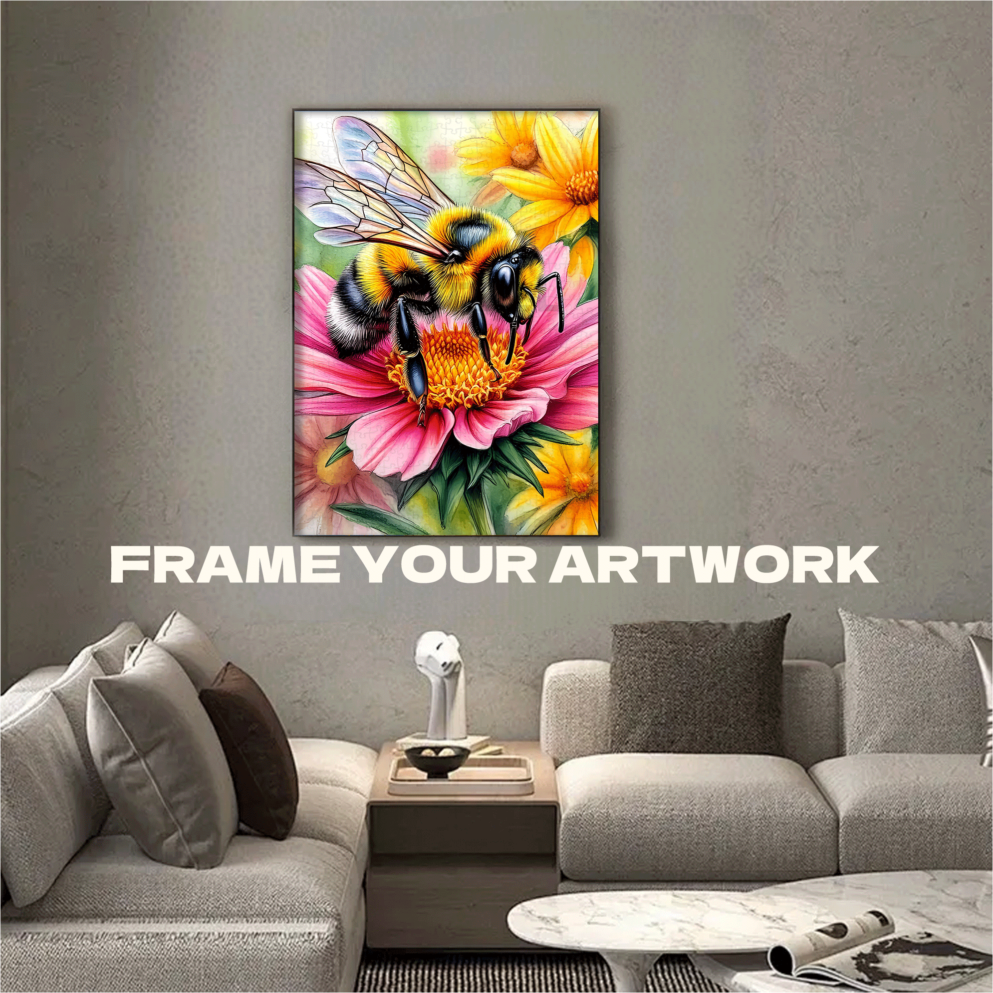 Watercolor Bee 500pcs/1000pcs Jigsaw Puzzle, Scratch-Resistant, Interactive Family Game & Brain-Boosting DIY Decor, Perfect for Halloween, Christmas & New Year Gifts, Family Puzzle Game