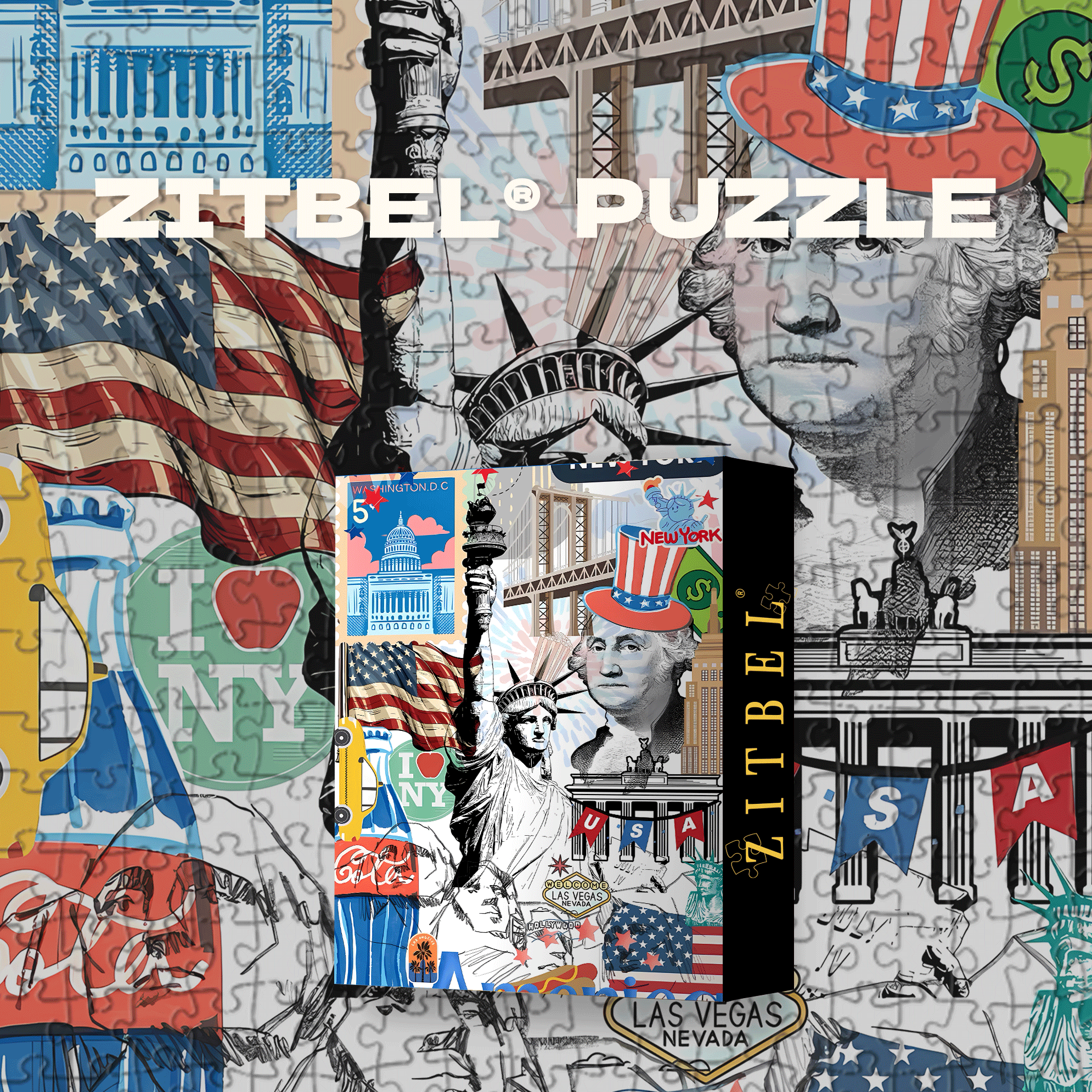 Collage of New York & Classic Icons 500pcs/1000pcs Jigsaw Puzzle, Scratch-Resistant, Interactive Family Game & Brain-Boosting DIY Decor, Perfect for Halloween, Christmas & New Year Gifts, Family Puzzle Game