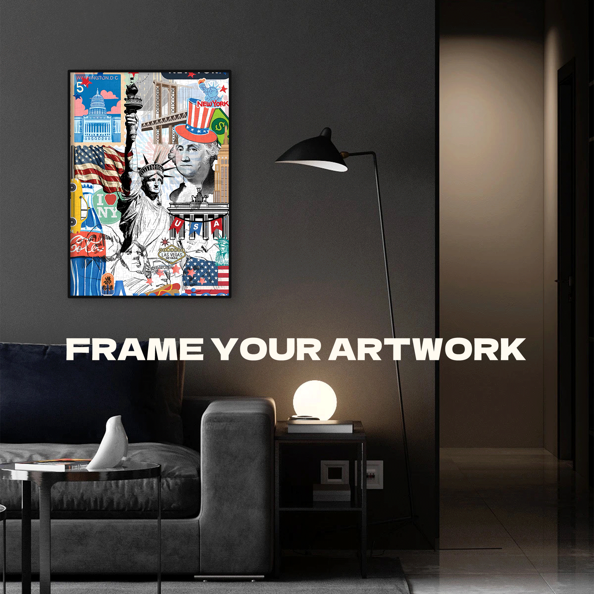 Collage of New York & Classic Icons 500pcs/1000pcs Jigsaw Puzzle, Scratch-Resistant, Interactive Family Game & Brain-Boosting DIY Decor, Perfect for Halloween, Christmas & New Year Gifts, Family Puzzle Game