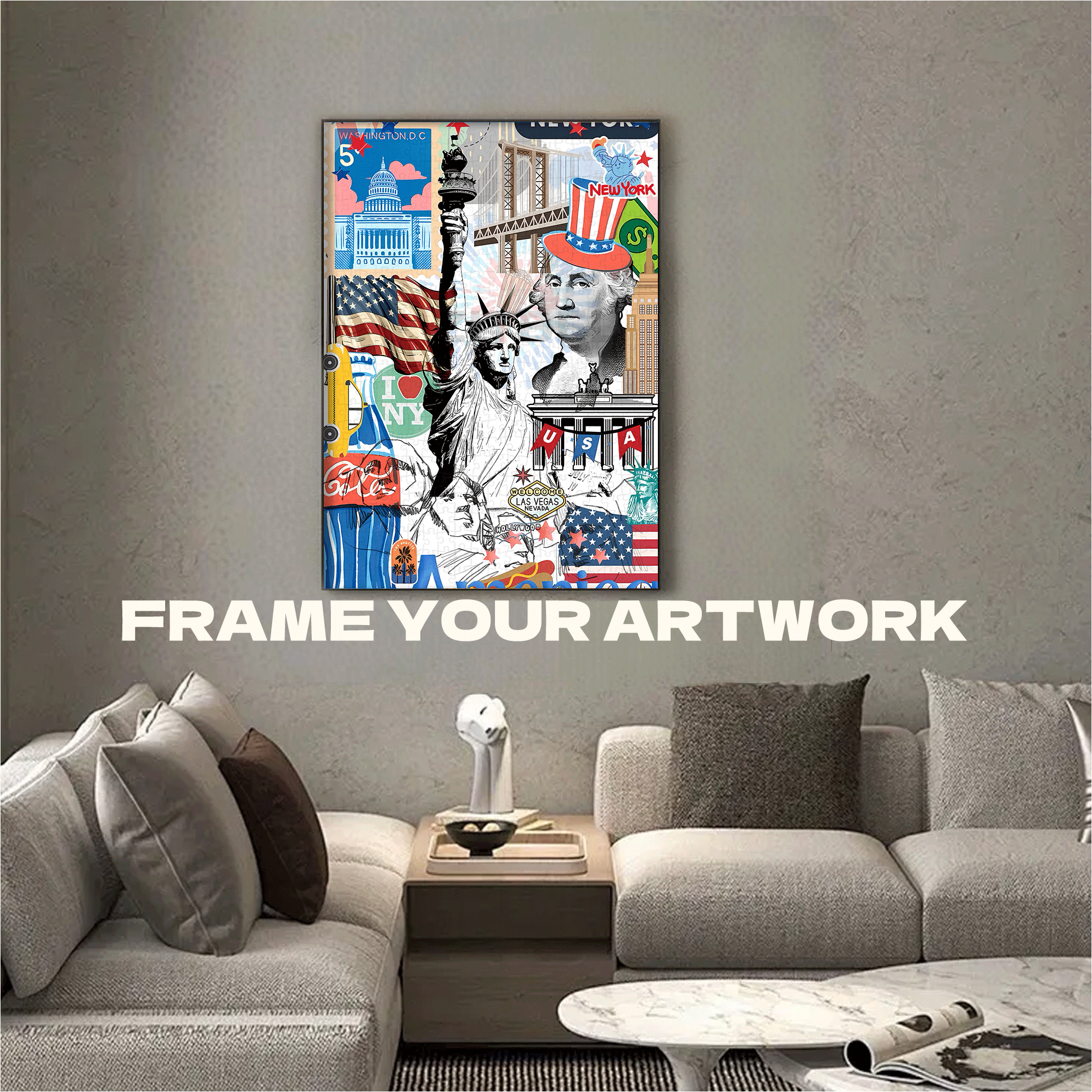 Collage of New York & Classic Icons 500pcs/1000pcs Jigsaw Puzzle, Scratch-Resistant, Interactive Family Game & Brain-Boosting DIY Decor, Perfect for Halloween, Christmas & New Year Gifts, Family Puzzle Game