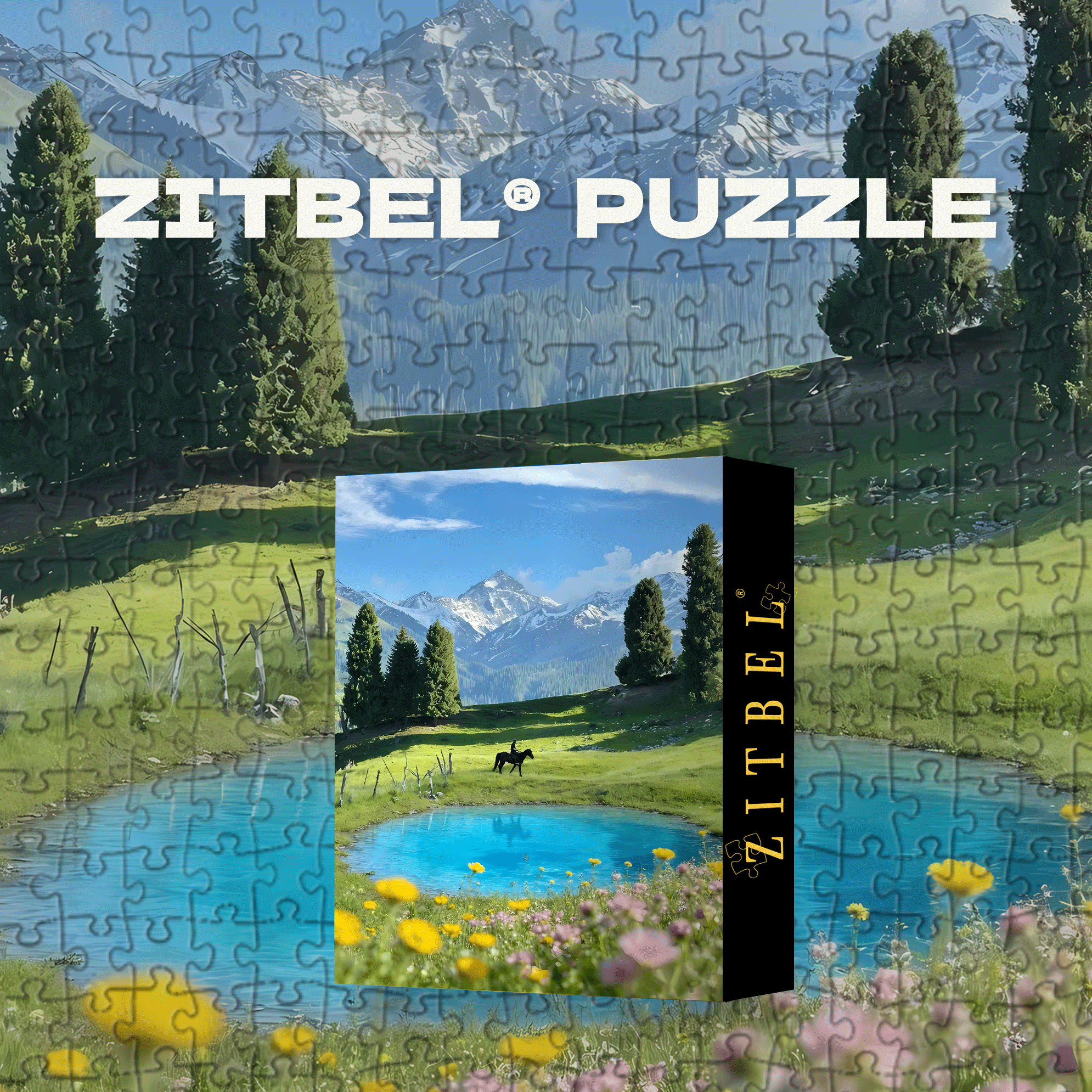 Riding by the Turquoise Lake Under Snowy Peaks 500pcs/1000pcs Jigsaw Puzzle, Scratch-Resistant, Interactive Family Game & Brain-Boosting DIY Decor, Perfect for Halloween, Christmas & New Year Gifts, Family Puzzle Game