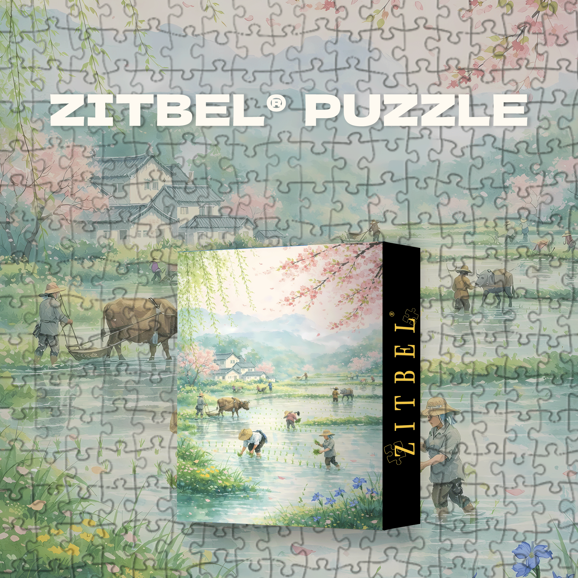 Spring Plowing In Jiangnan Watercolor 500pcs/1000pcs Jigsaw Puzzle, Scratch-Resistant, Interactive Family Game & Brain-Boosting DIY Decor, Perfect for Halloween, Christmas & New Year Gifts, Family Puzzle Game