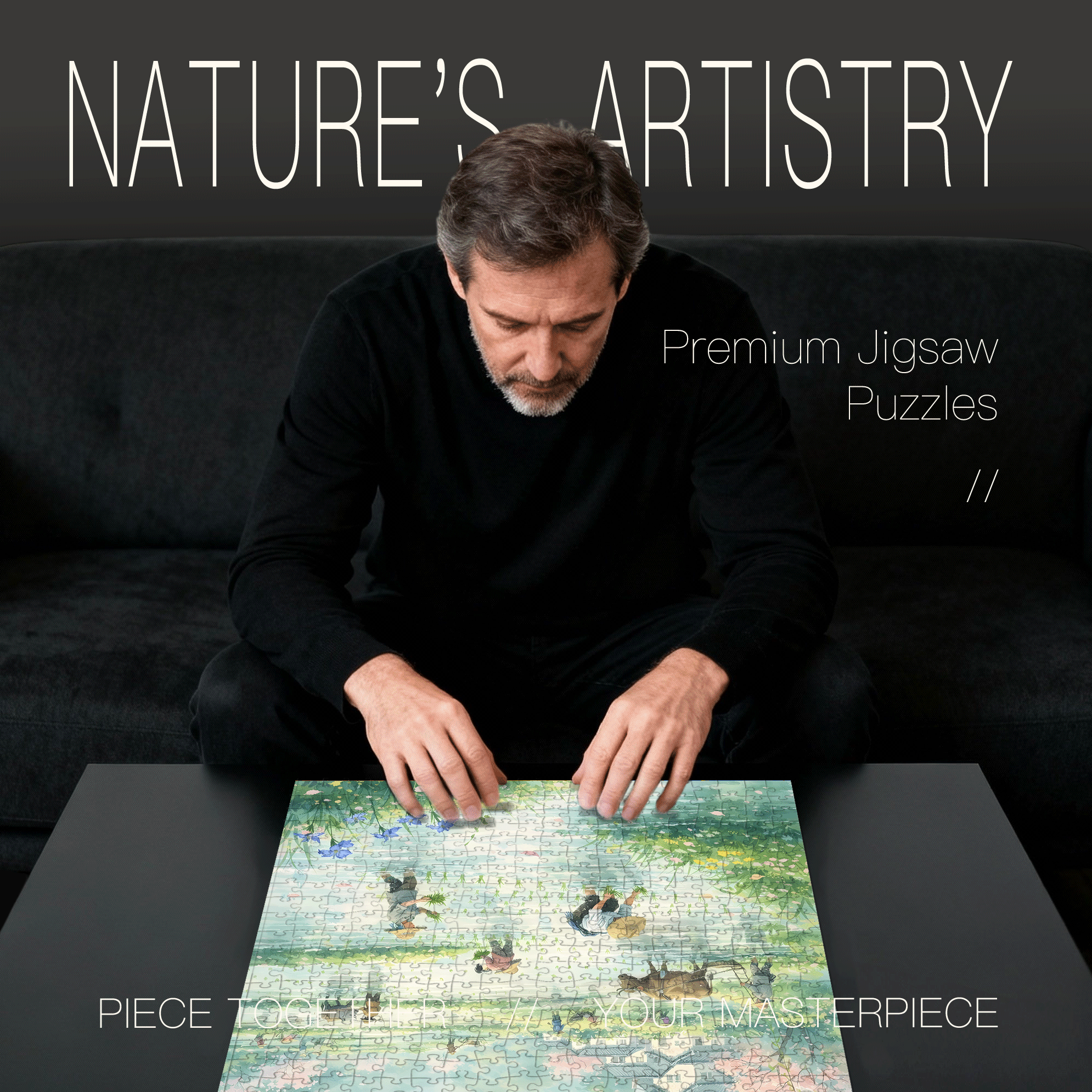 Spring Plowing In Jiangnan Watercolor 500pcs/1000pcs Jigsaw Puzzle, Scratch-Resistant, Interactive Family Game & Brain-Boosting DIY Decor, Perfect for Halloween, Christmas & New Year Gifts, Family Puzzle Game