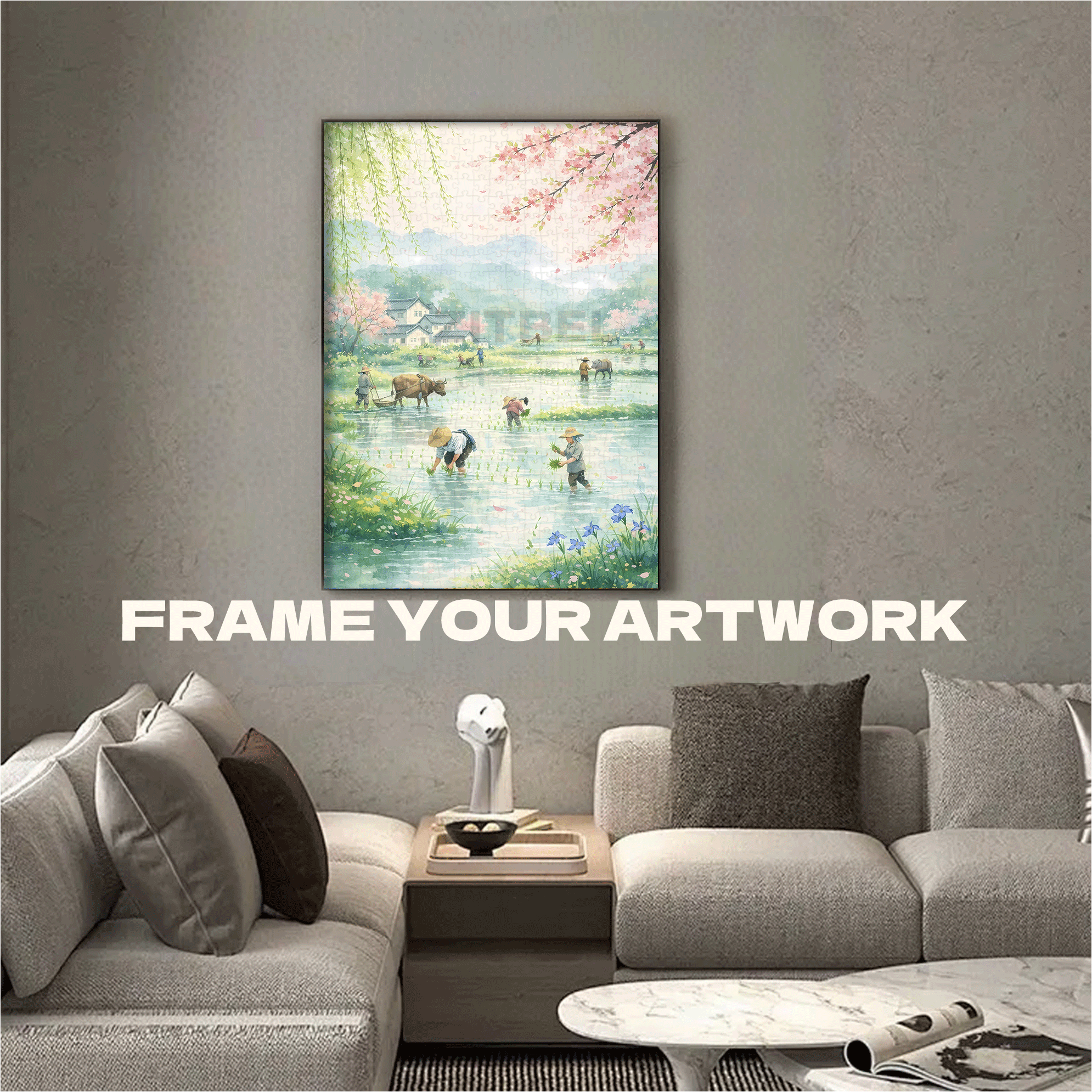 Spring Plowing In Jiangnan Watercolor 500pcs/1000pcs Jigsaw Puzzle, Scratch-Resistant, Interactive Family Game & Brain-Boosting DIY Decor, Perfect for Halloween, Christmas & New Year Gifts, Family Puzzle Game