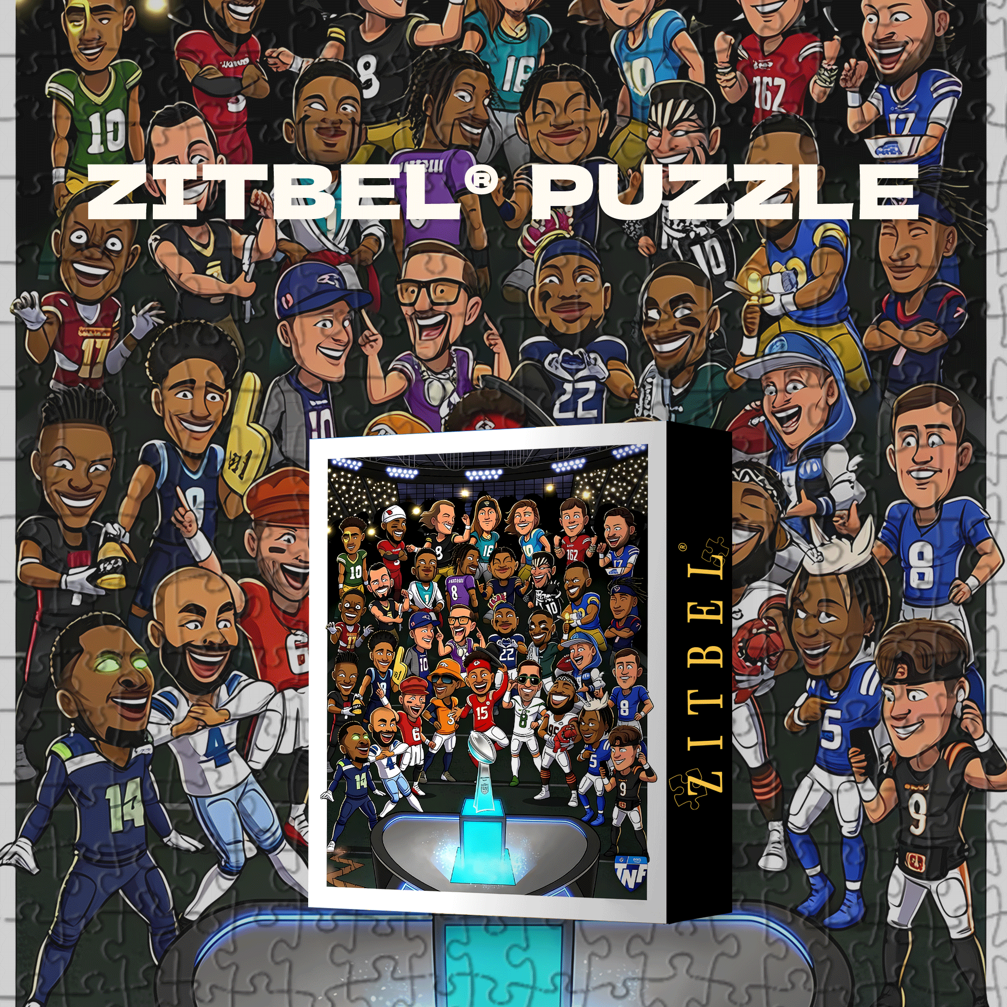 Super Bowl Glory Night Star Players Gathering 500pcs/1000pcs Jigsaw Puzzle, Scratch-Resistant, Interactive Family Game & Brain-Boosting DIY Decor, Perfect for Halloween, Christmas & New Year Gifts, Family Puzzle Game
