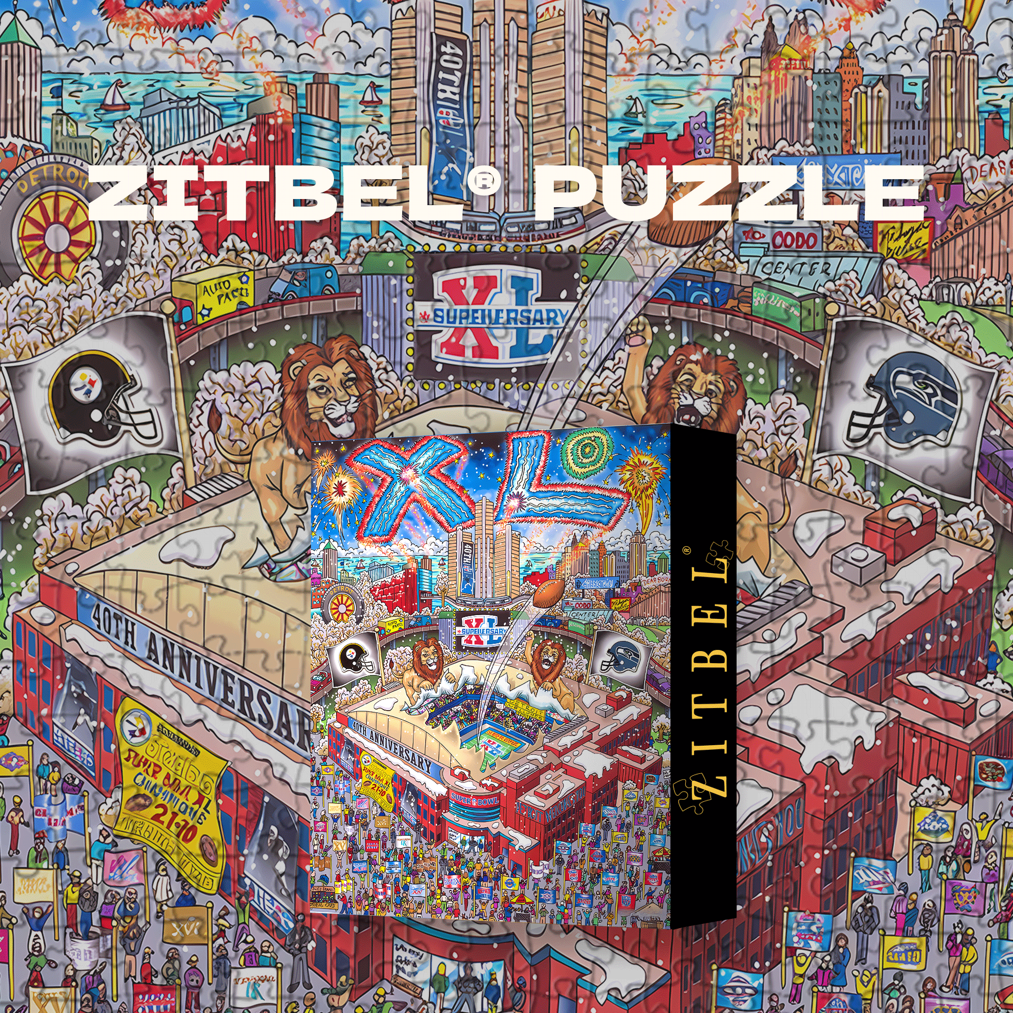 Super Bowl XL Detroit Celebration Night 500pcs/1000pcs Jigsaw Puzzle, Scratch-Resistant, Interactive Family Game & Brain-Boosting DIY Decor, Perfect for Halloween, Christmas & New Year Gifts, Family Puzzle Game
