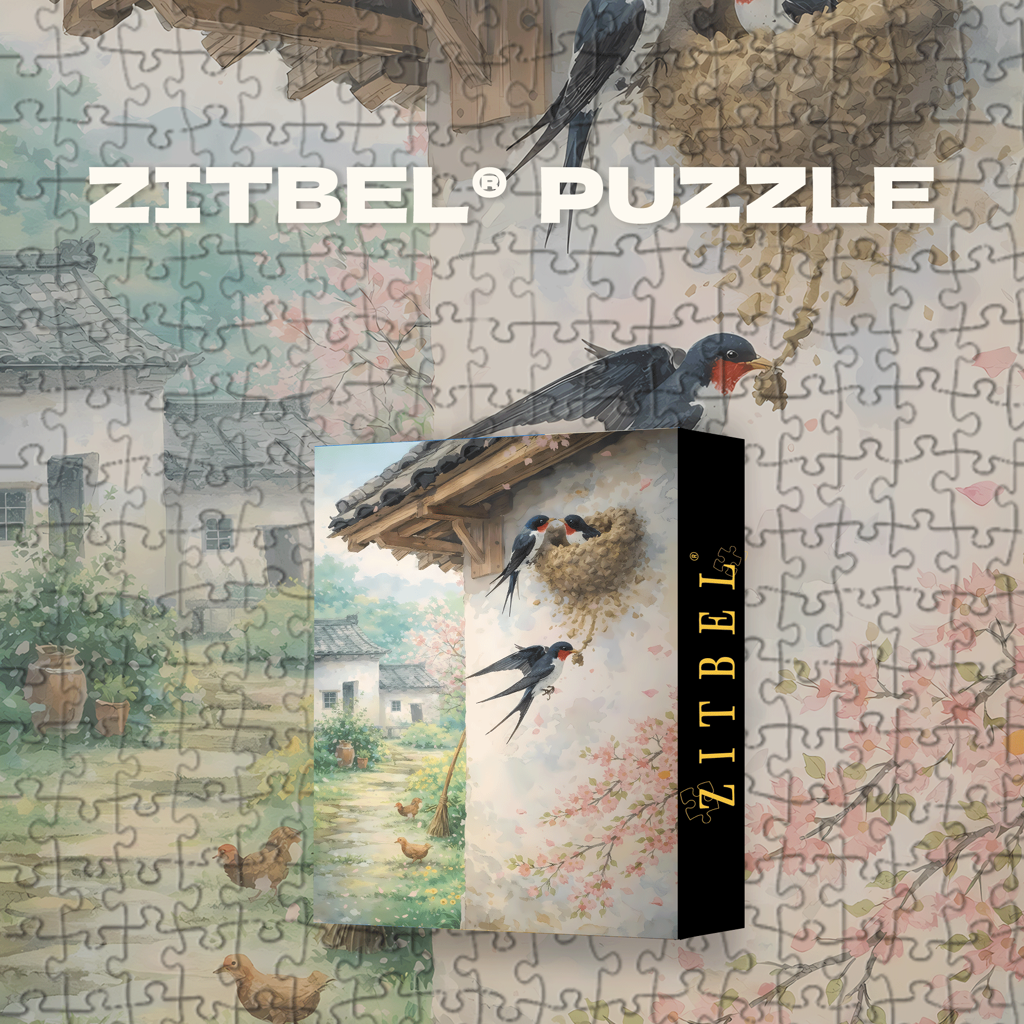 Swallows Building Nest In Spring 500pcs/1000pcs Jigsaw Puzzle, Scratch-Resistant, Interactive Family Game & Brain-Boosting DIY Decor, Perfect for Halloween, Christmas & New Year Gifts, Family Puzzle Game