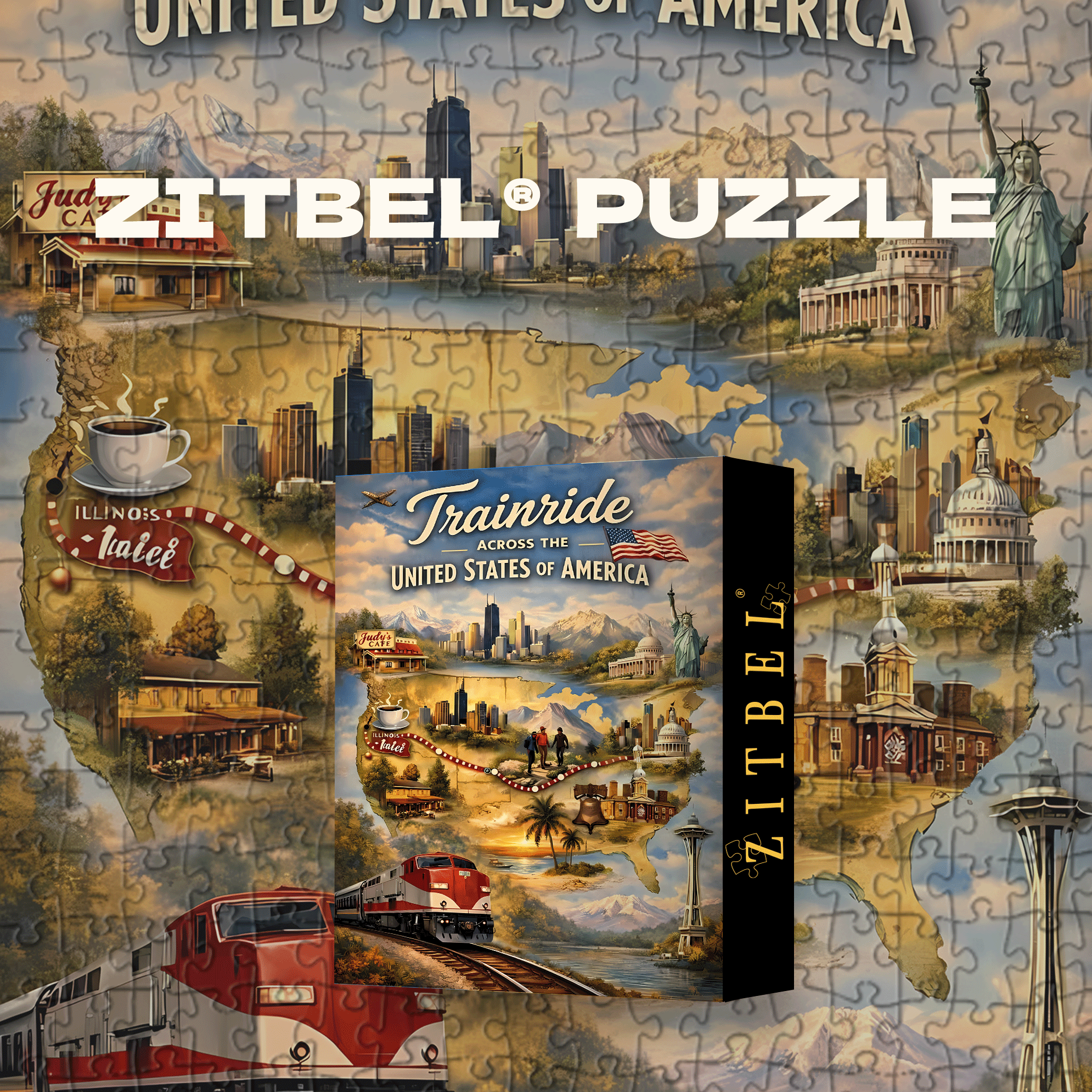 Trainride Across The United States Of America 500pcs/1000pcs Jigsaw Puzzle, Scratch-Resistant, Interactive Family Game & Brain-Boosting DIY Decor, Perfect for Halloween, Christmas & New Year Gifts, Family Puzzle Game