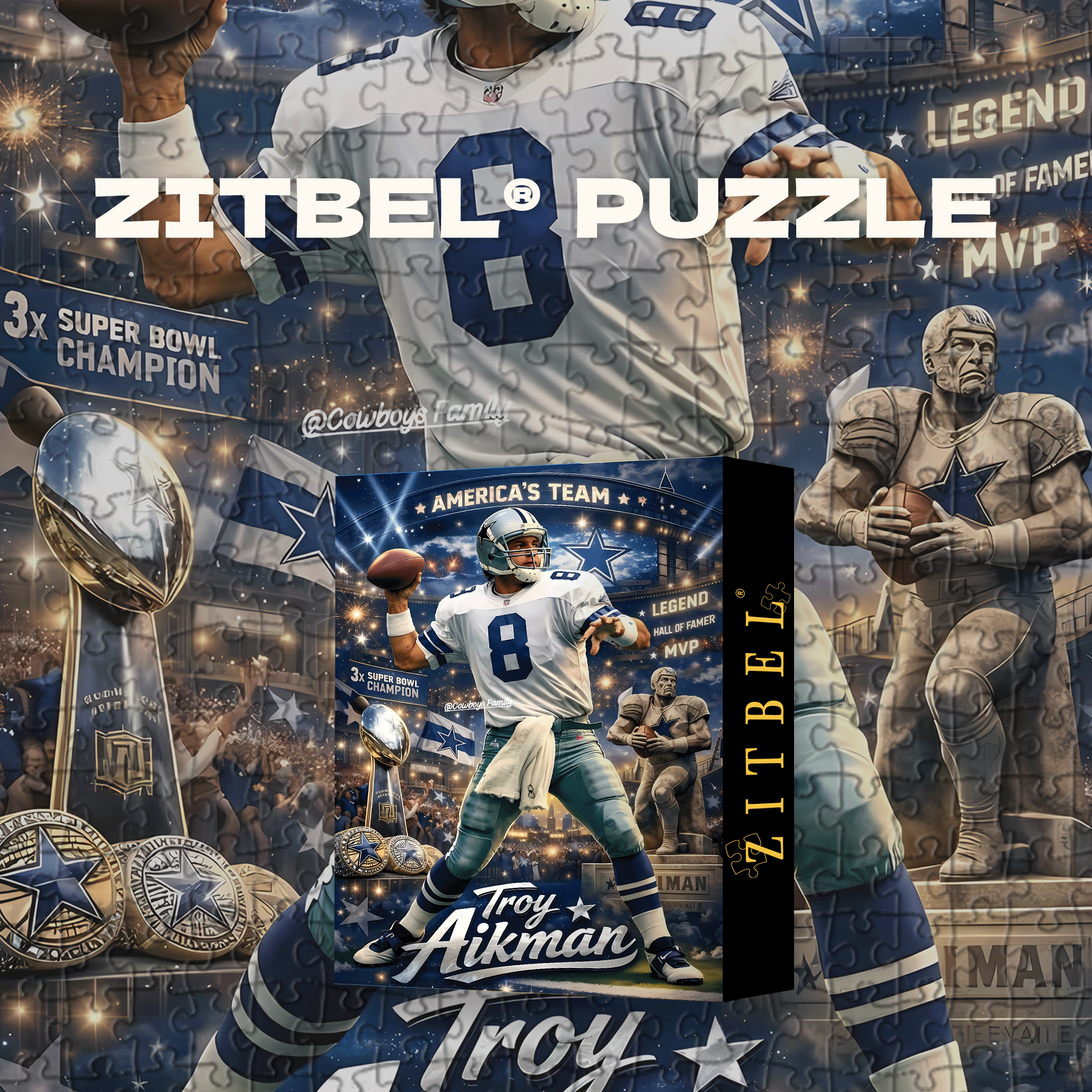 Troy Aikman Dallas Cowboys Legend 500pcs/1000pcs Jigsaw Puzzle, Scratch-Resistant, Interactive Family Game & Brain-Boosting DIY Decor, Perfect for Halloween, Christmas & New Year Gifts, Family Puzzle Game