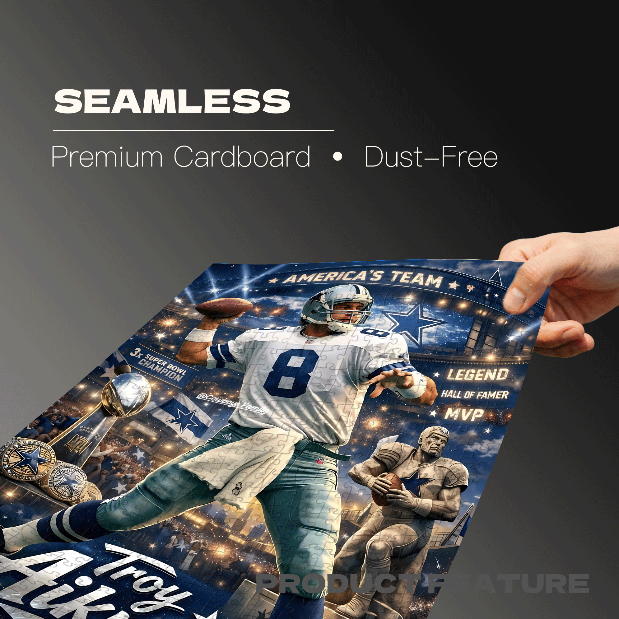 Troy Aikman Dallas Cowboys Legend 500pcs/1000pcs Jigsaw Puzzle, Scratch-Resistant, Interactive Family Game & Brain-Boosting DIY Decor, Perfect for Halloween, Christmas & New Year Gifts, Family Puzzle Game