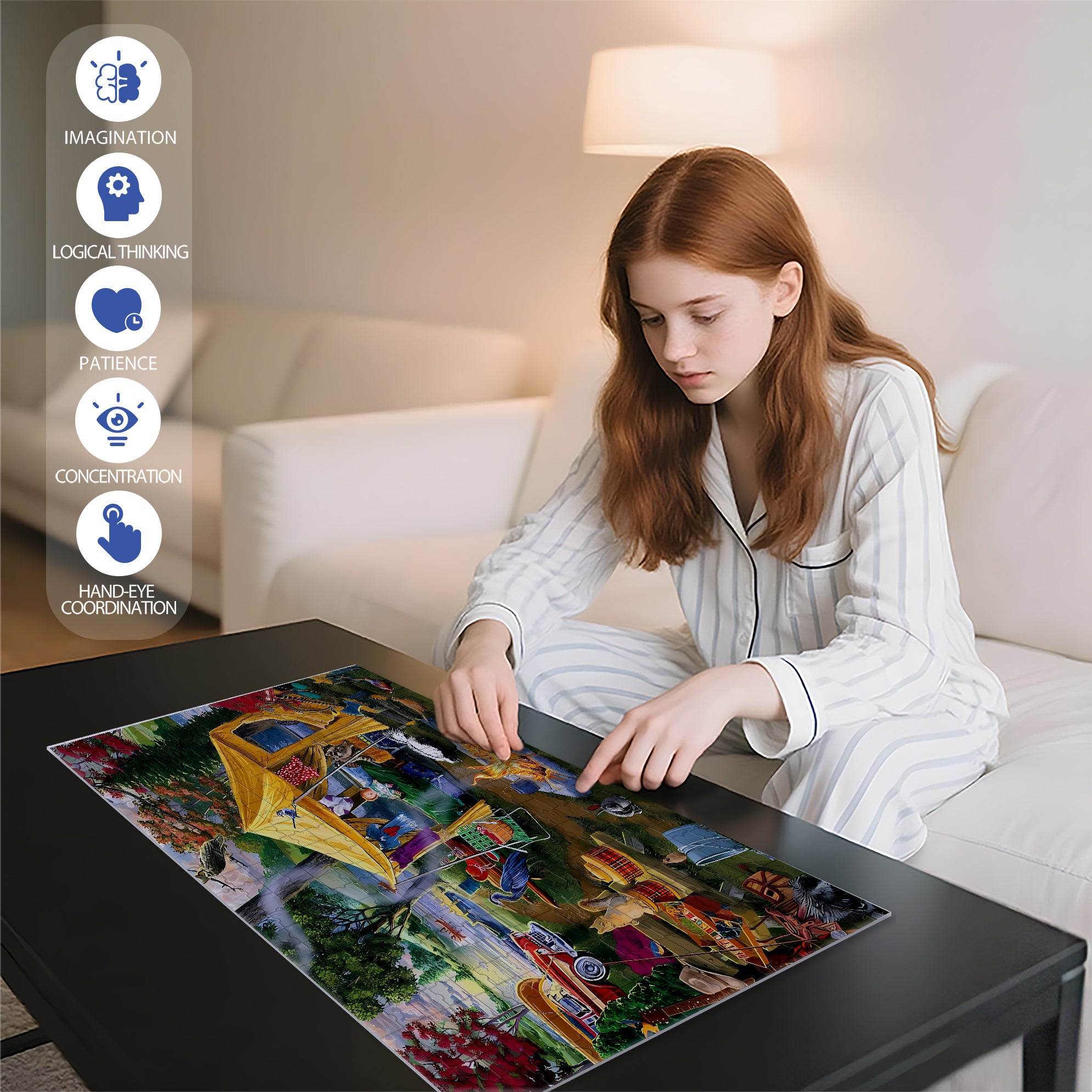 Camping 500pcs/1000pcs Jigsaw Puzzle, Scratch-Resistant, Paper Material, Interactive Family Game & Brain-Boosting DIY Decor, Perfect for Halloween, Christmas & New Year Gifts, Family Puzzle Game