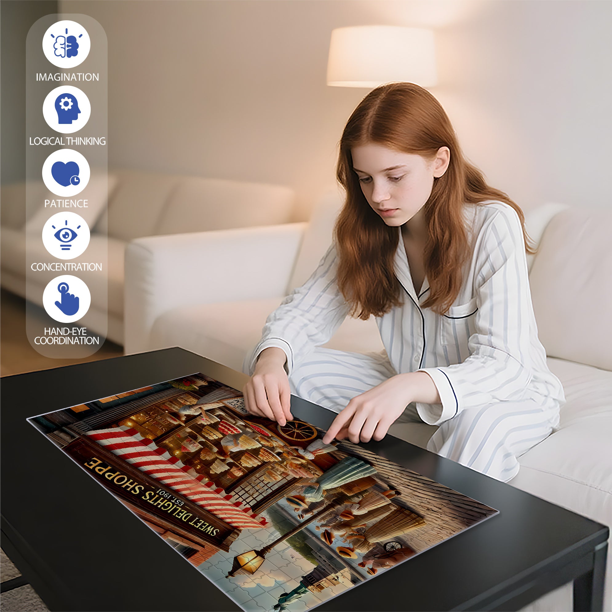Dessert Shop 500pcs/1000pcs Jigsaw Puzzle, Scratch-Resistant, Interactive Family Game & Brain-Boosting DIY Decor, Perfect for Halloween, Christmas & New Year Gifts, Family Puzzle Game